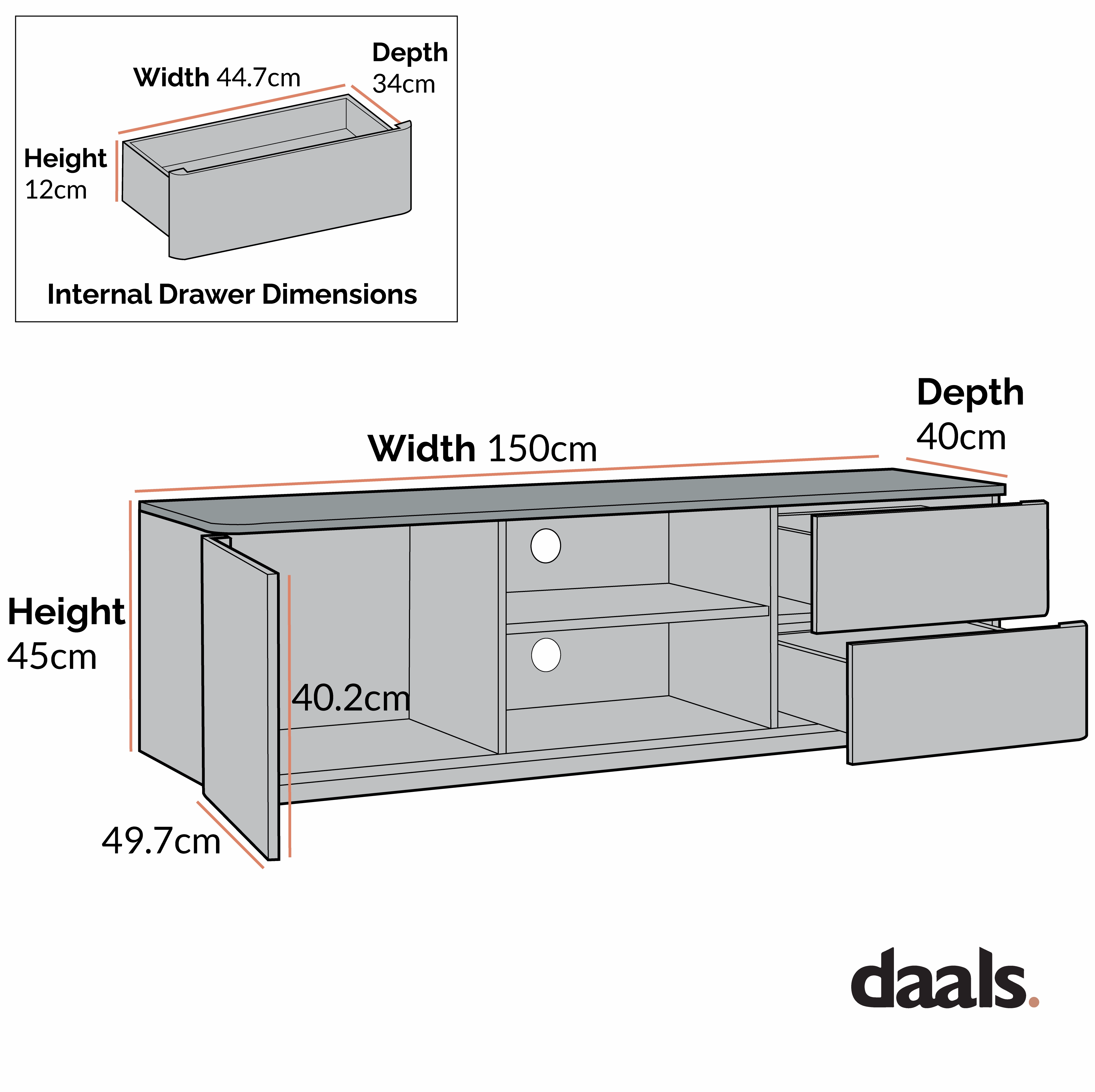Agnes Curved Edge 150cm Wide TV Unit, Natural