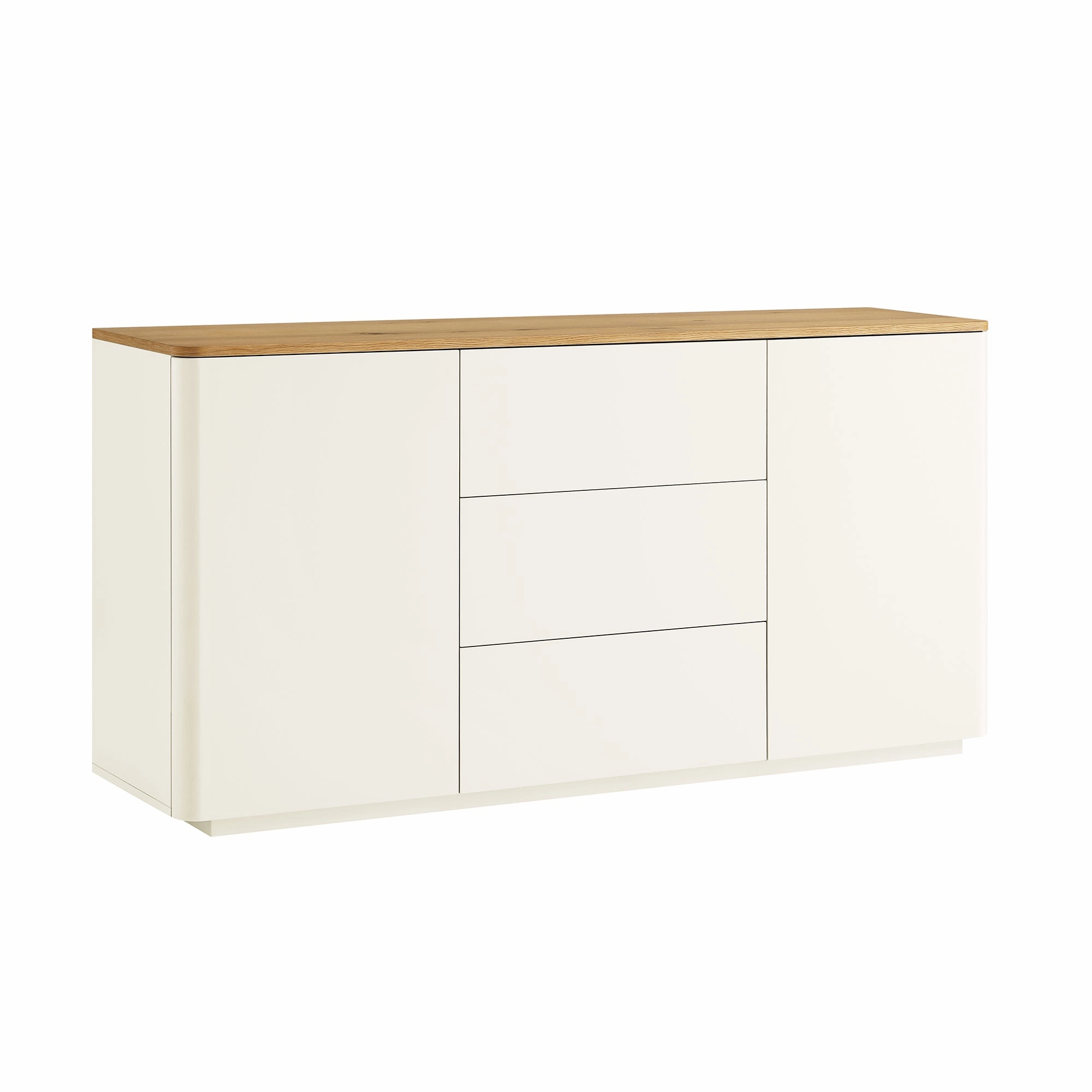 Agnes Curved Edge 2 Door 3 Drawer Wide Sideboard, Off White with Oak Top