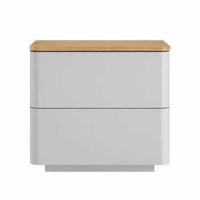 Agnes Curved Edge 2 Drawer Bedside Table, Dove Grey with Oak Top