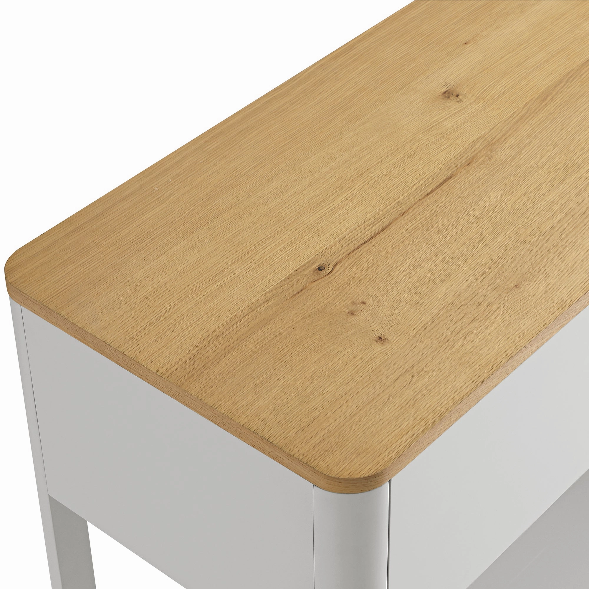 Agnes Curved Edge 2 Drawer Console Table, Dove Grey with Oak Top