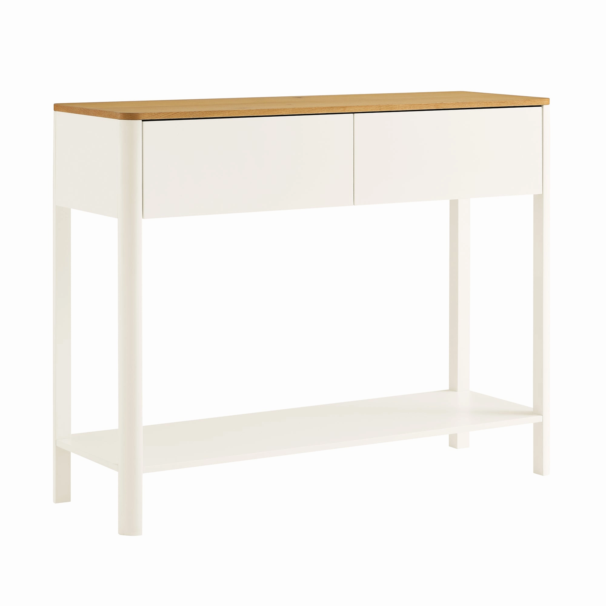Agnes Curved Edge 2 Drawer Console Table, Off White with Oak Top
