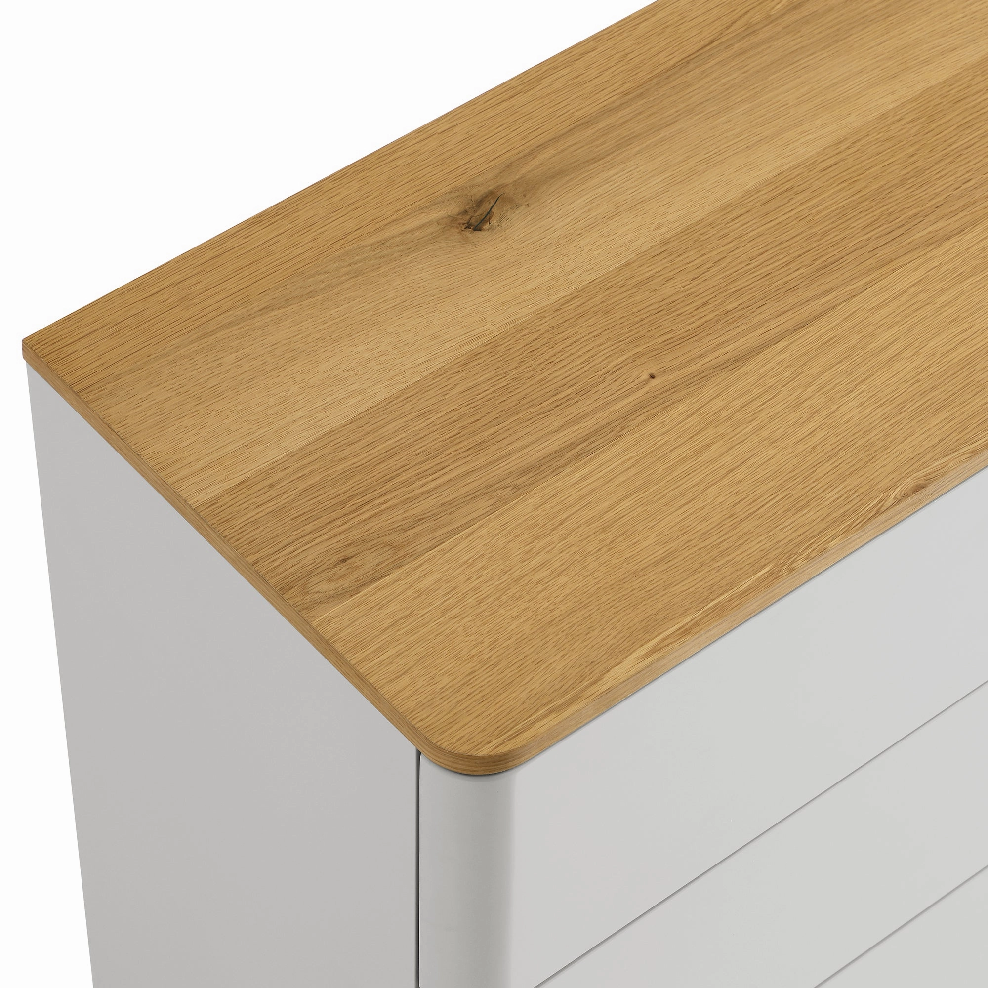 Agnes Curved Edge 2 over 3 Chest of Drawers, Dove Grey with Oak Top
