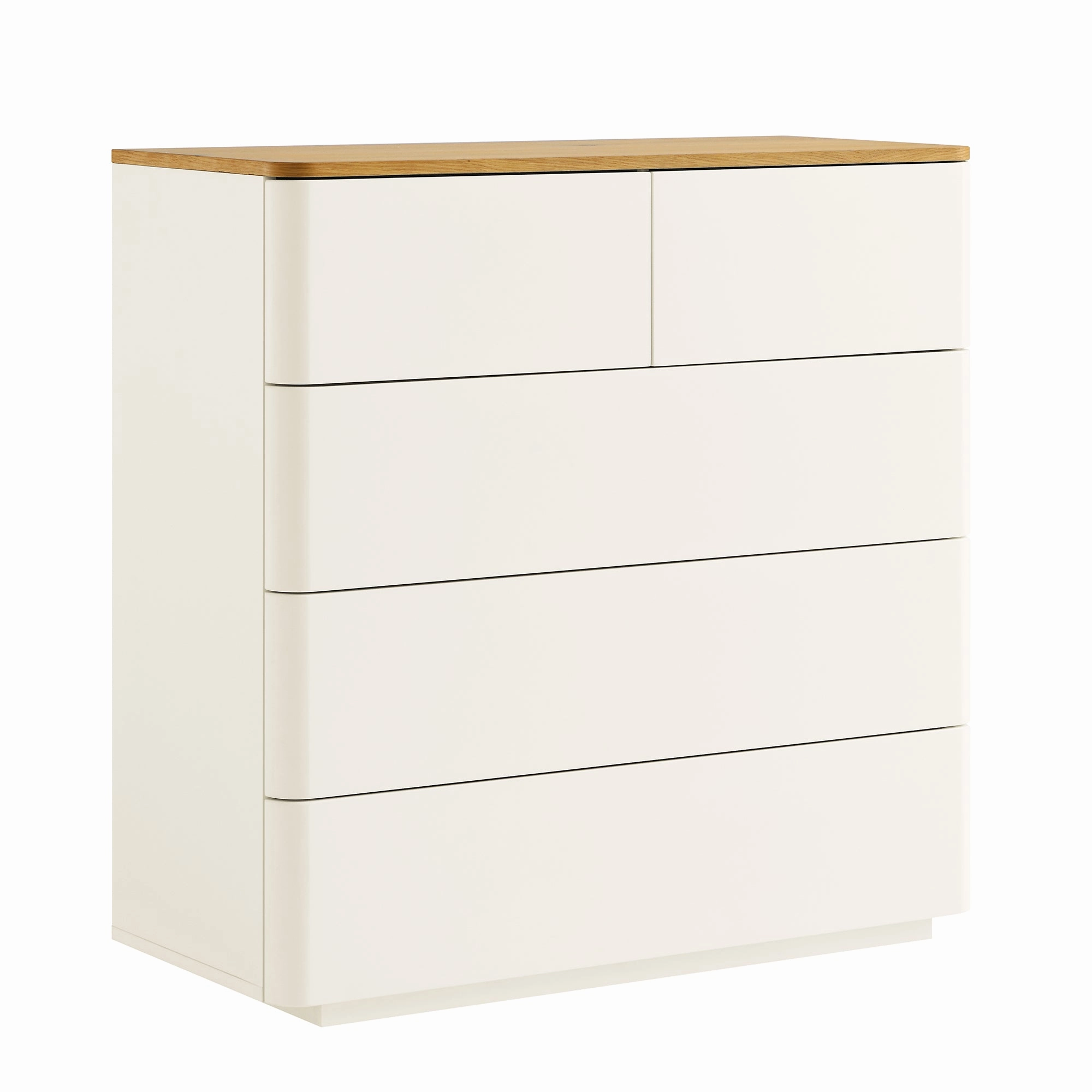 Agnes Curved Edge 2 over 3 Chest of Drawers, Off White with Oak Top