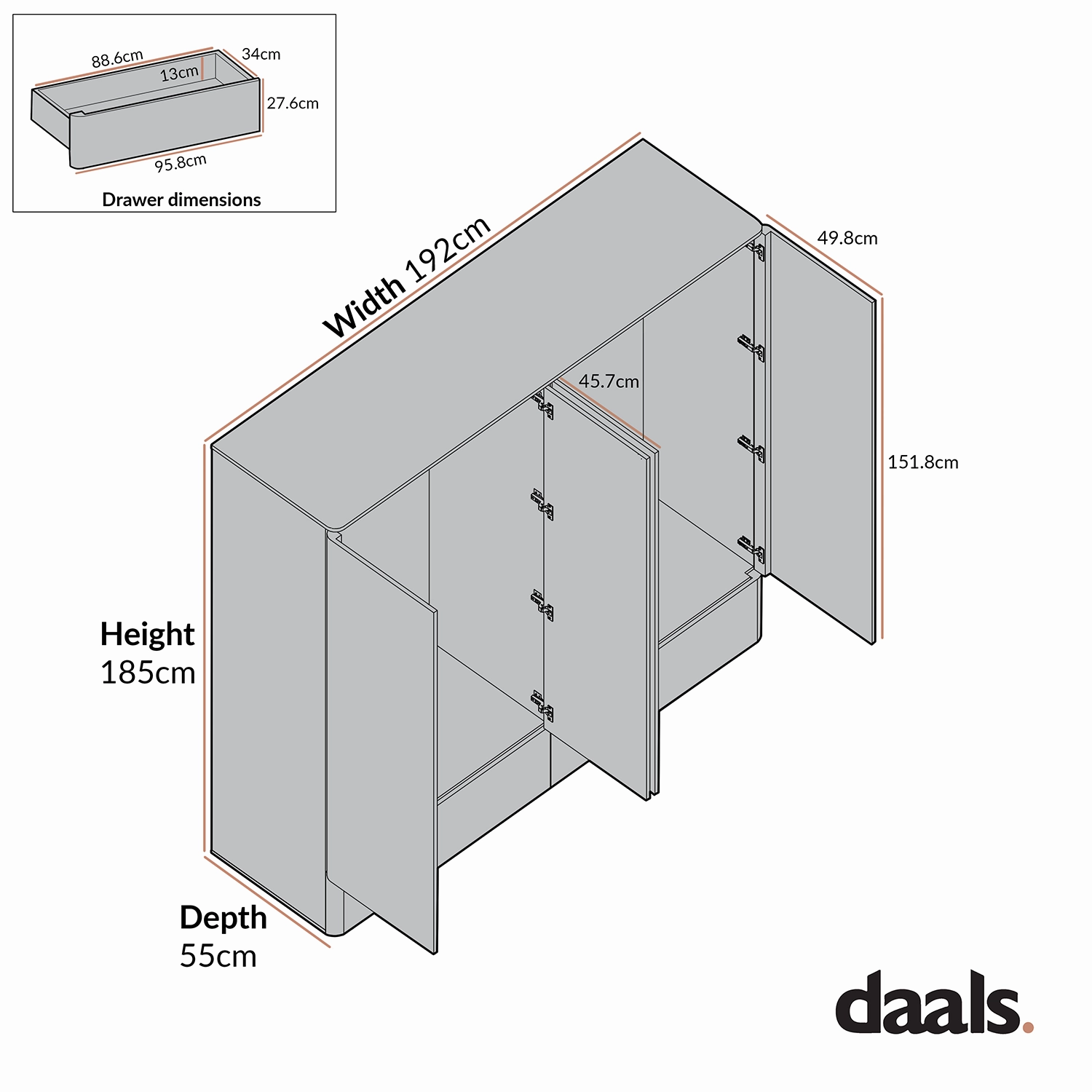 Agnes Curved Edge 4-Door Wardrobe, Dove Grey with Oak Top