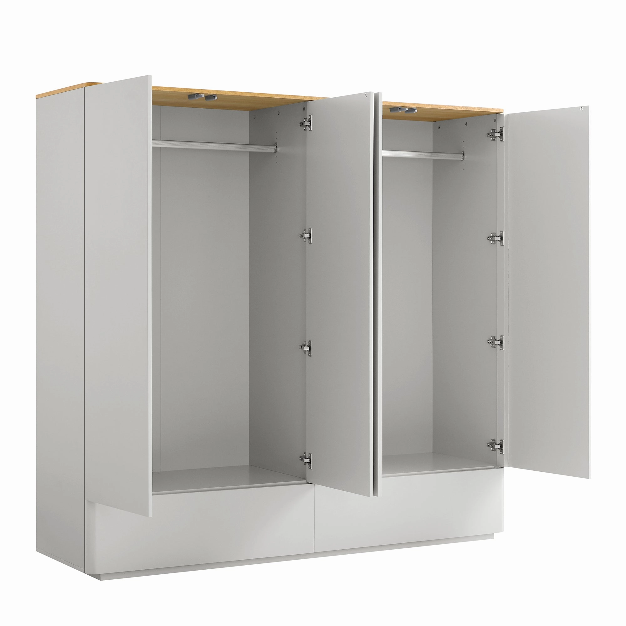 Agnes Curved Edge 4-Door Wardrobe, Dove Grey with Oak Top