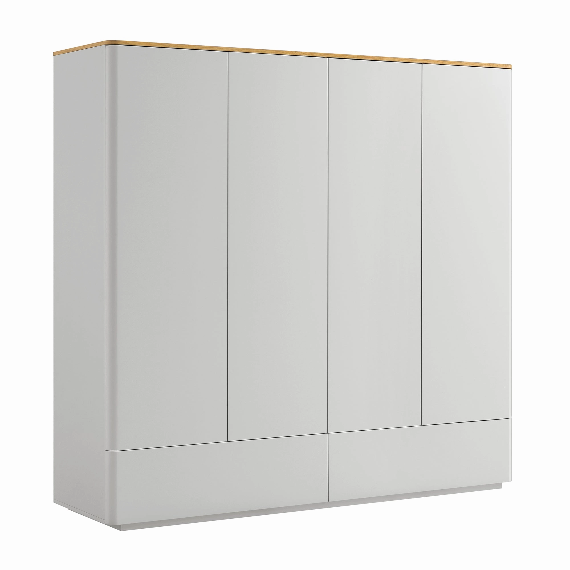Agnes Curved Edge 4-Door Wardrobe, Dove Grey with Oak Top