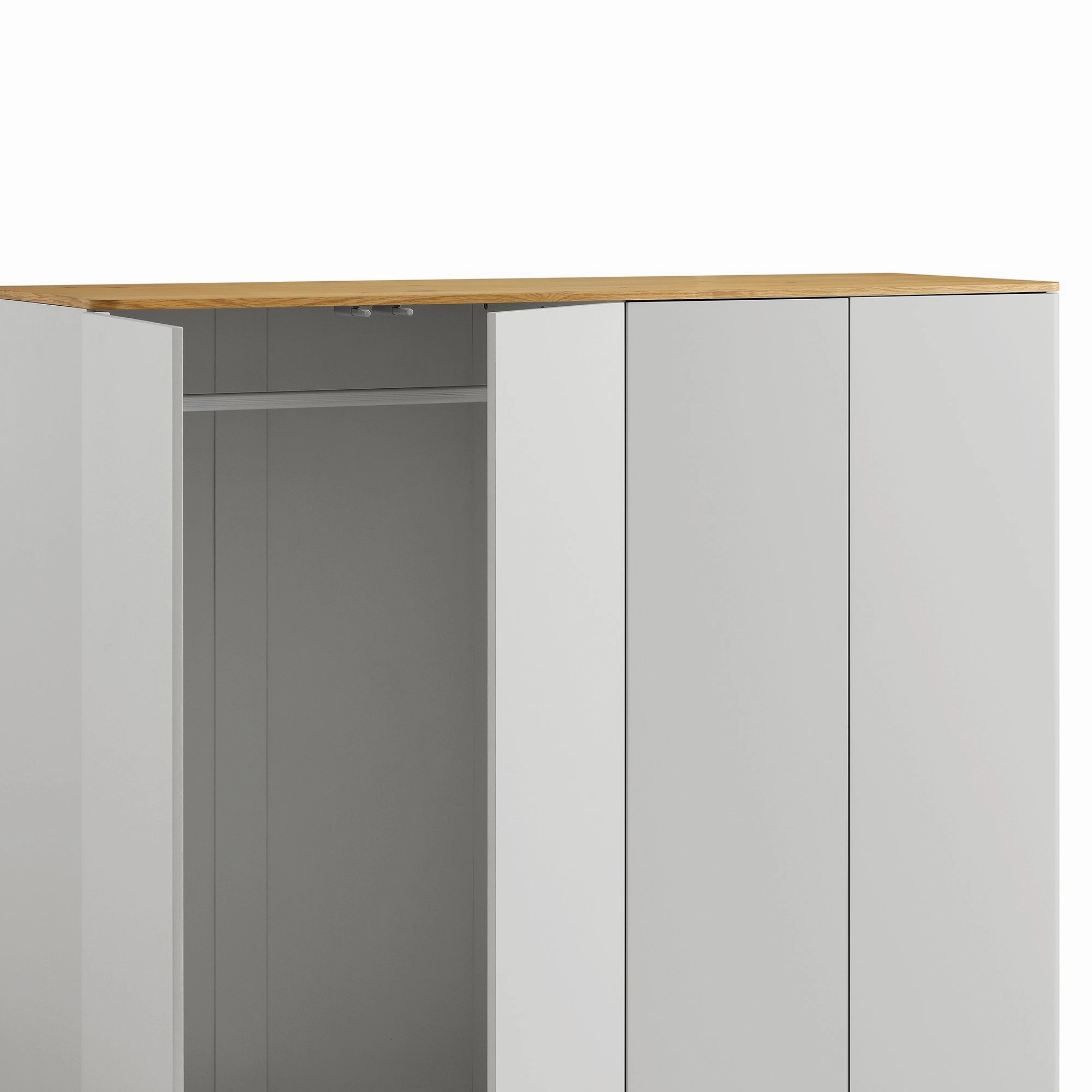 Agnes Curved Edge 4-Door Wardrobe, Dove Grey with Oak Top