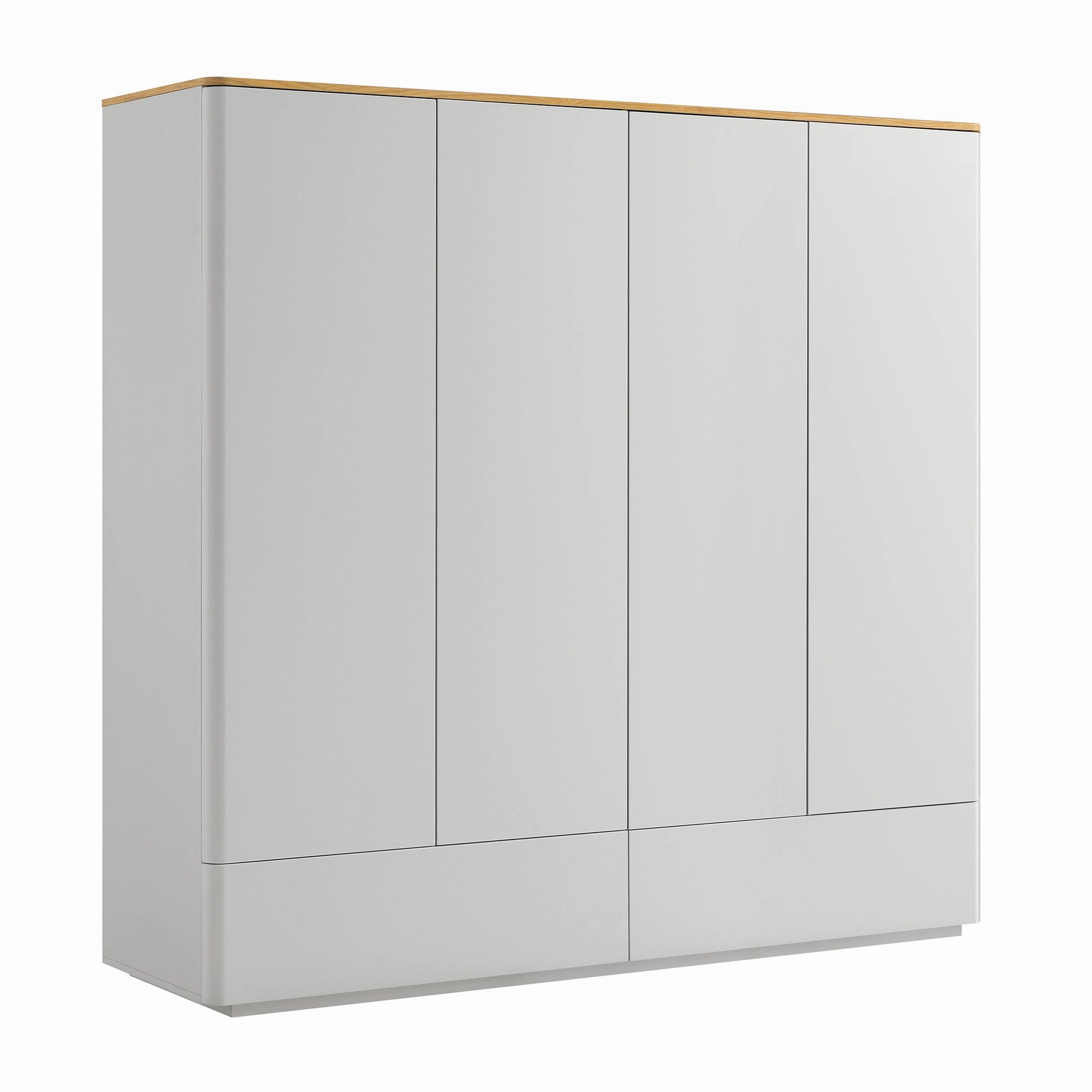 Agnes Curved Edge 4-Door Wardrobe, Dove Grey with Oak Top