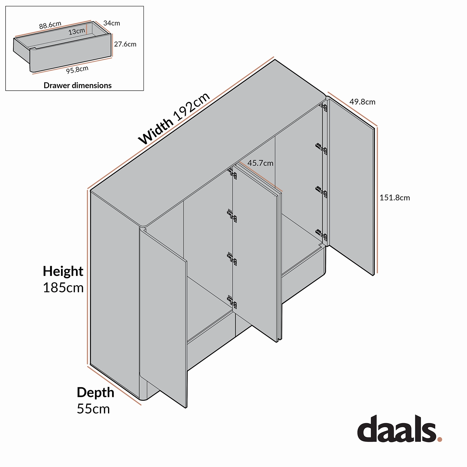 Agnes Curved Edge 4-Door Wardrobe, Natural