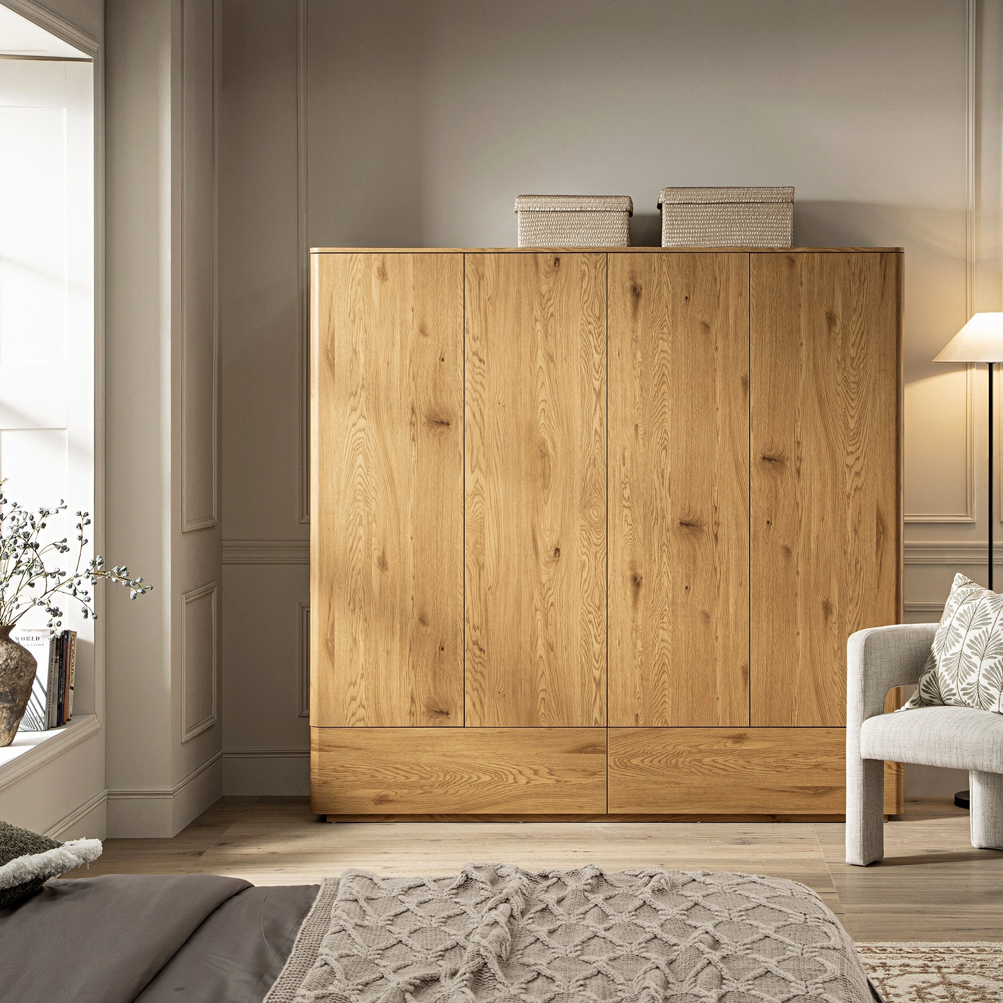 Agnes Curved Edge 4-Door Wardrobe, Natural