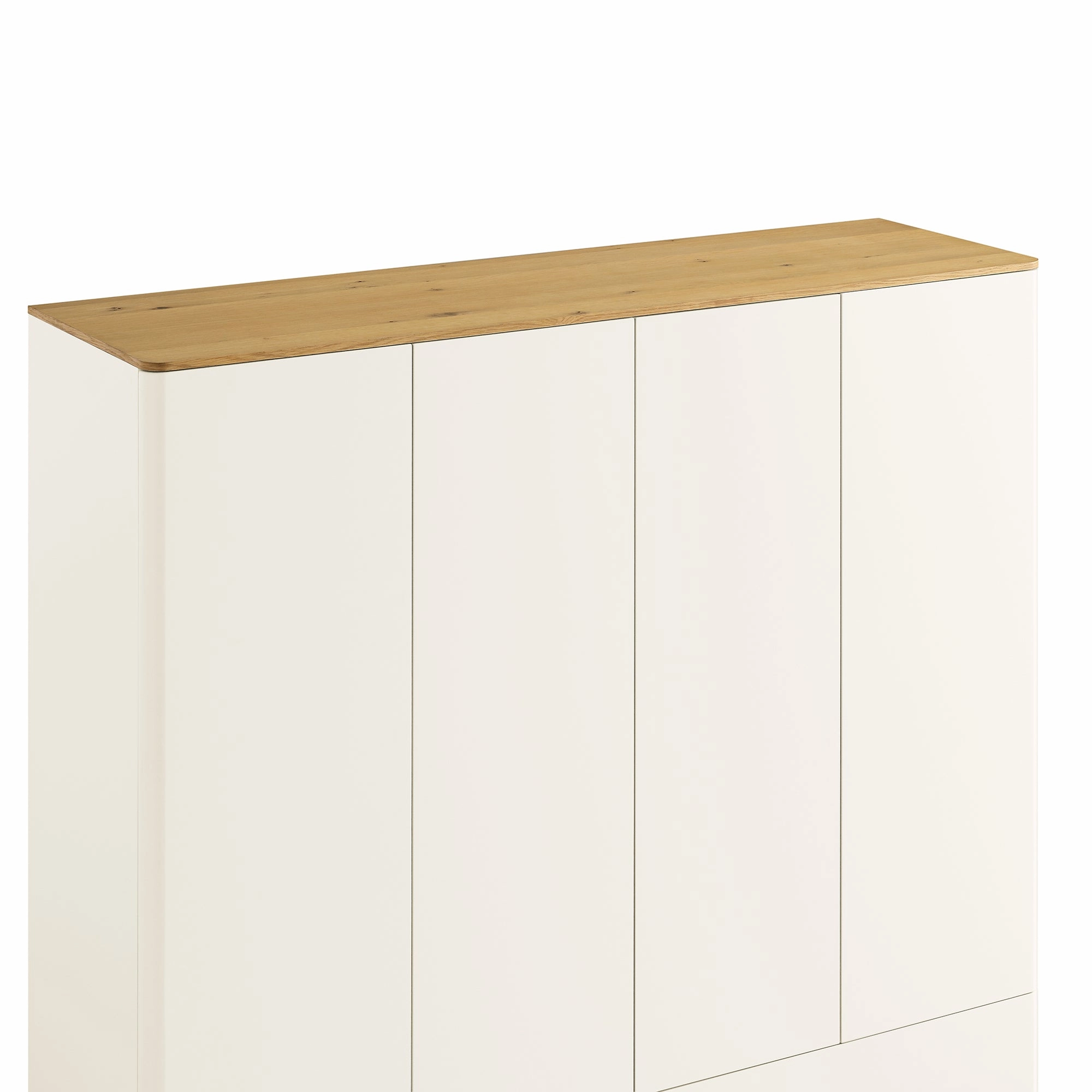 Agnes Curved Edge 4-Door Wardrobe, Off White with Oak Top