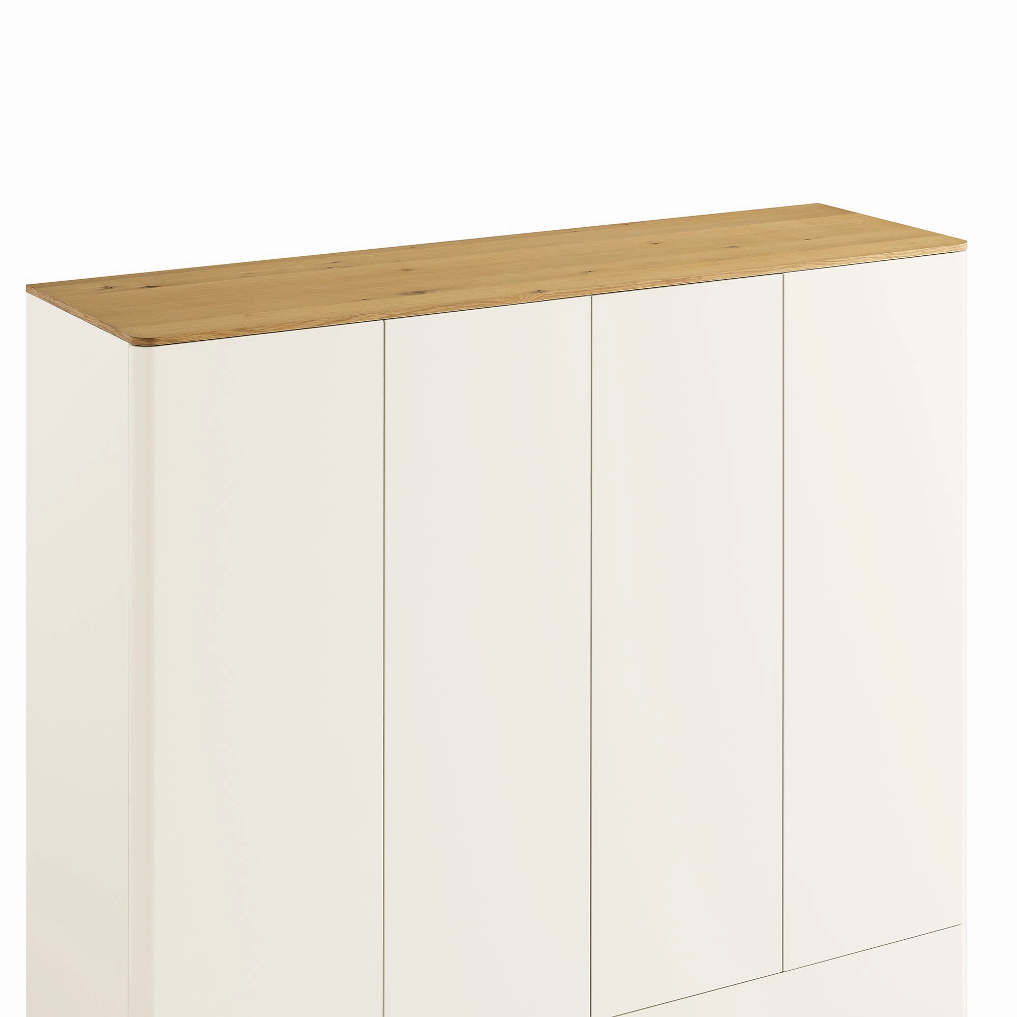 Agnes Curved Edge 4-Door Wardrobe, Off White with Oak Top