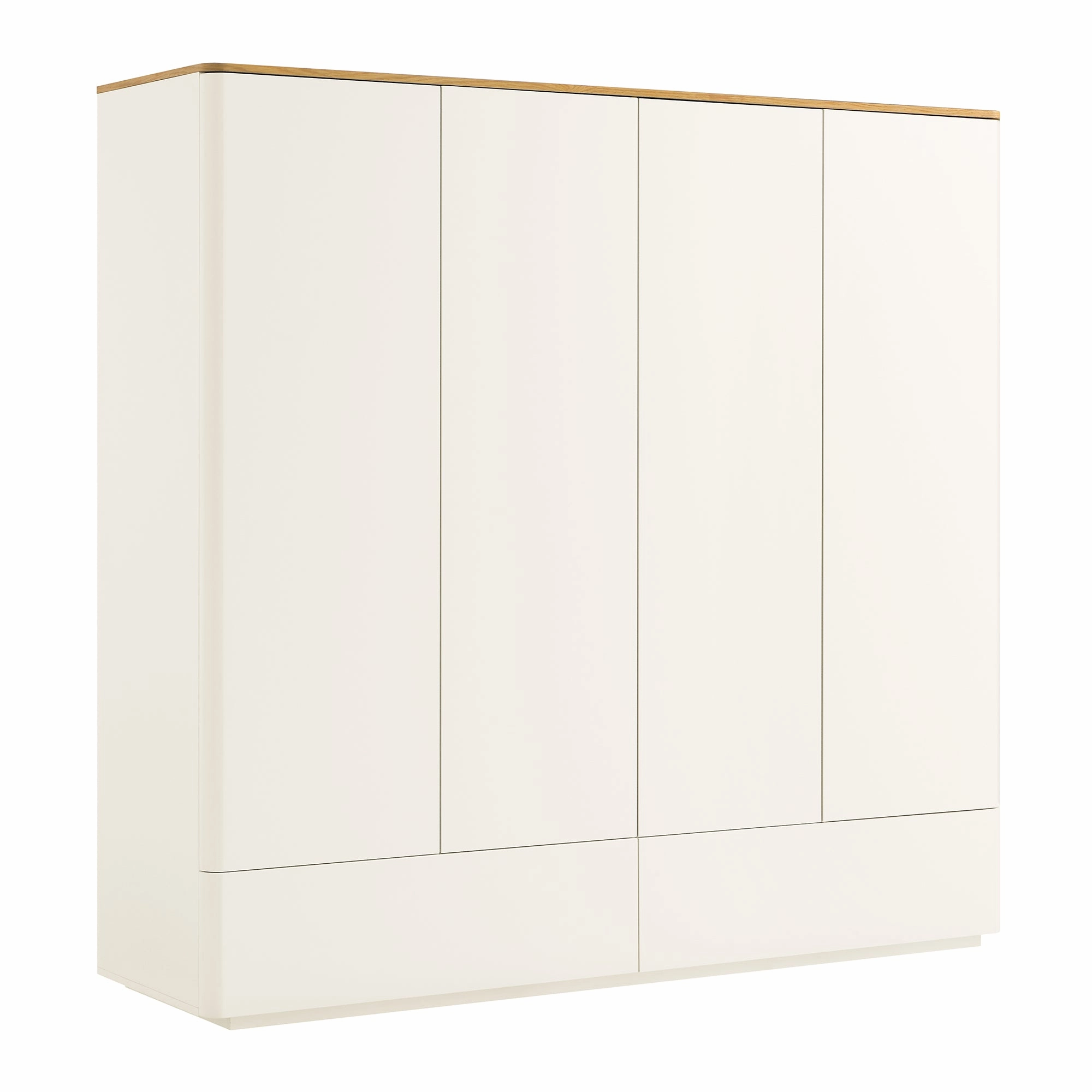 Agnes Curved Edge 4-Door Wardrobe, Off White with Oak Top