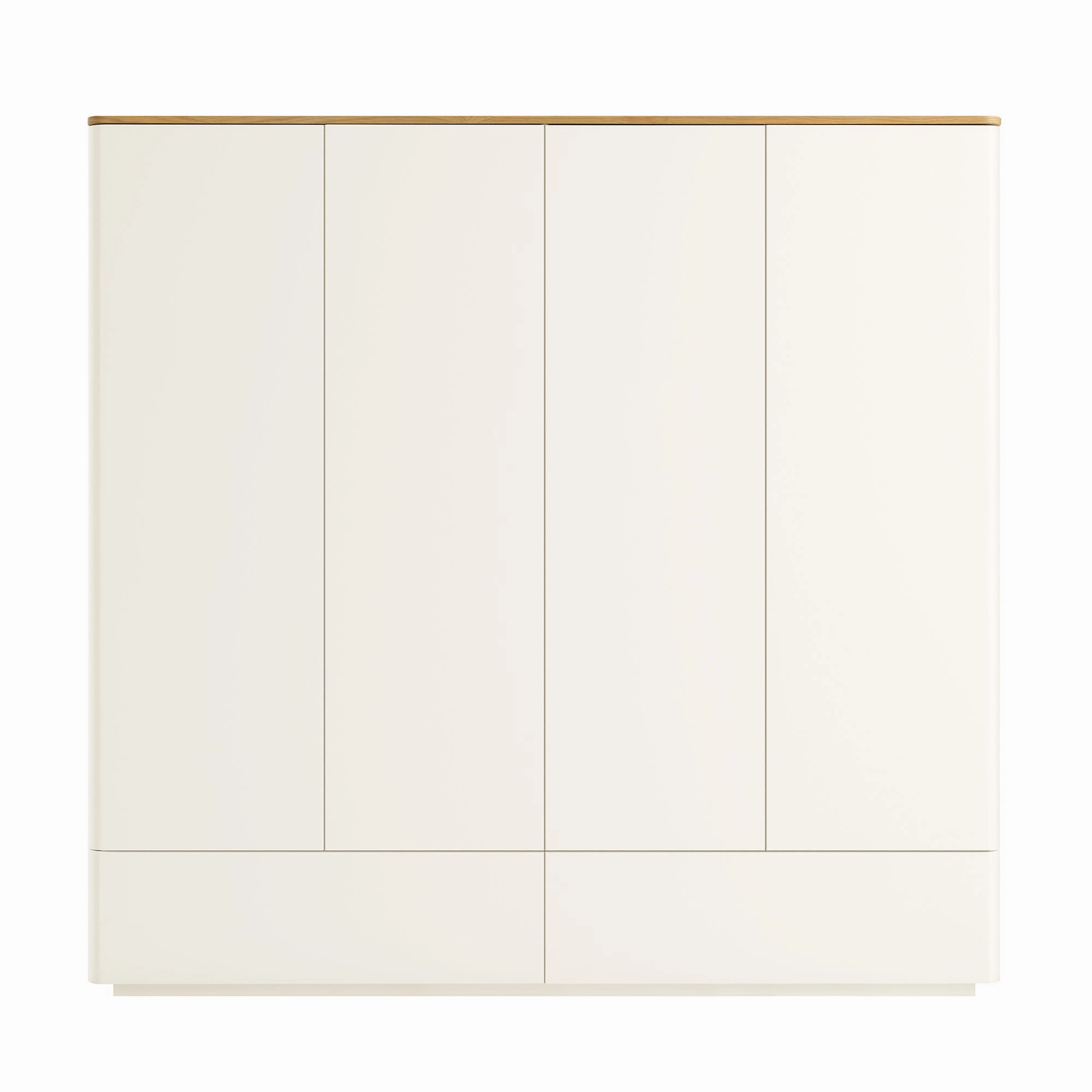 Agnes Curved Edge 4-Door Wardrobe, Off White with Oak Top