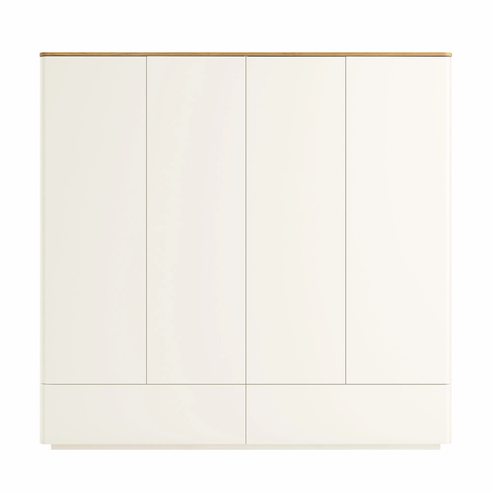 Agnes Curved Edge 4-Door Wardrobe, Off White with Oak Top