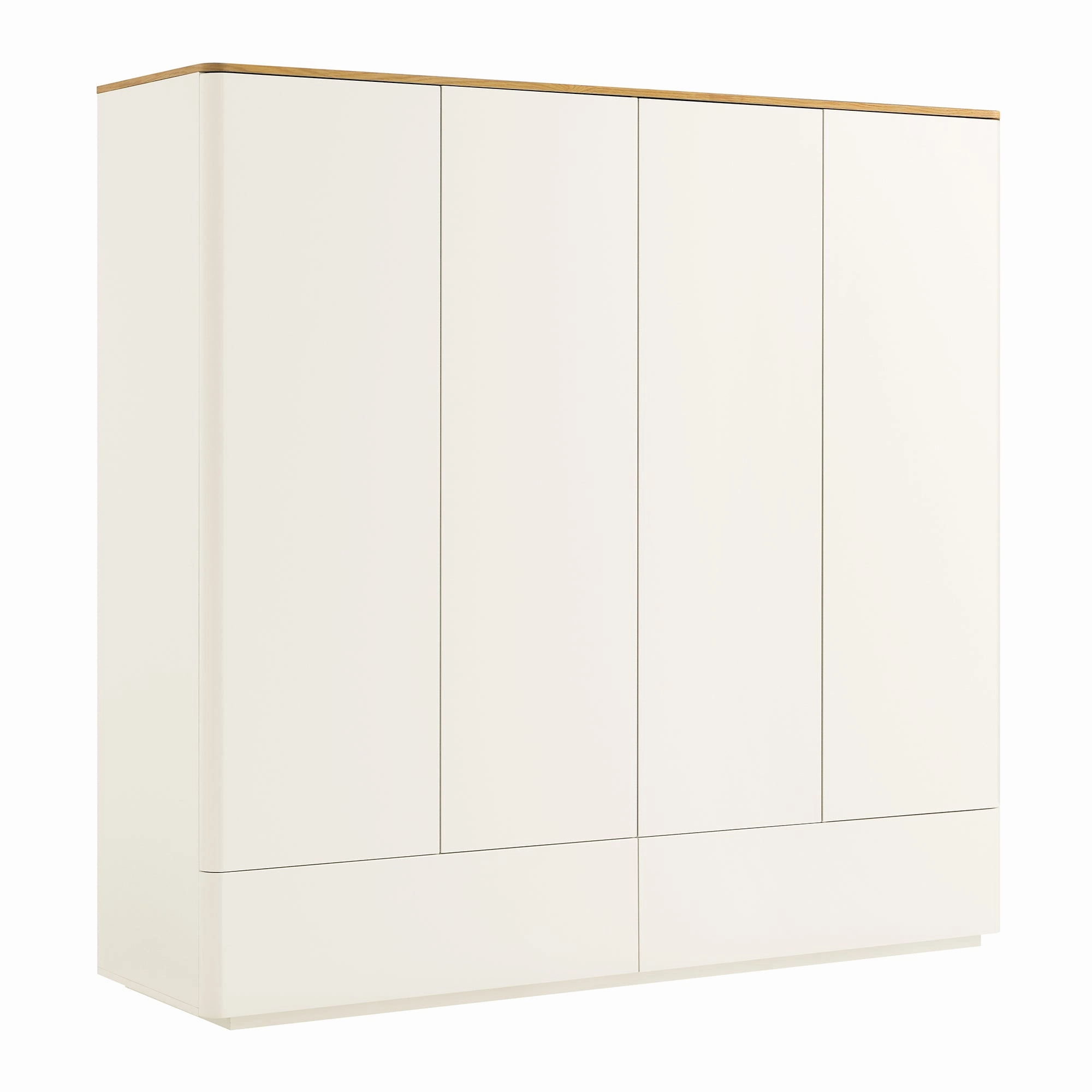 Agnes Curved Edge 4-Door Wardrobe, Off White with Oak Top