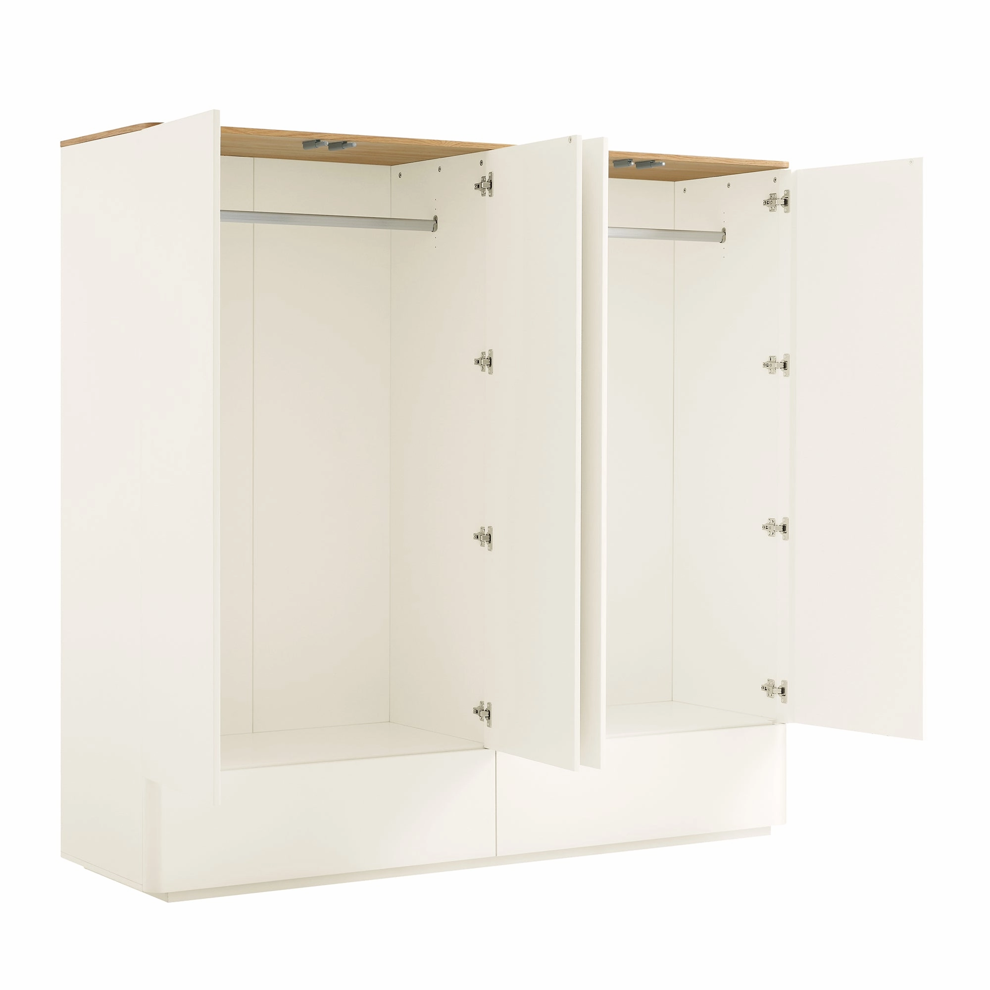 Agnes Curved Edge 4-Door Wardrobe, Off White with Oak Top
