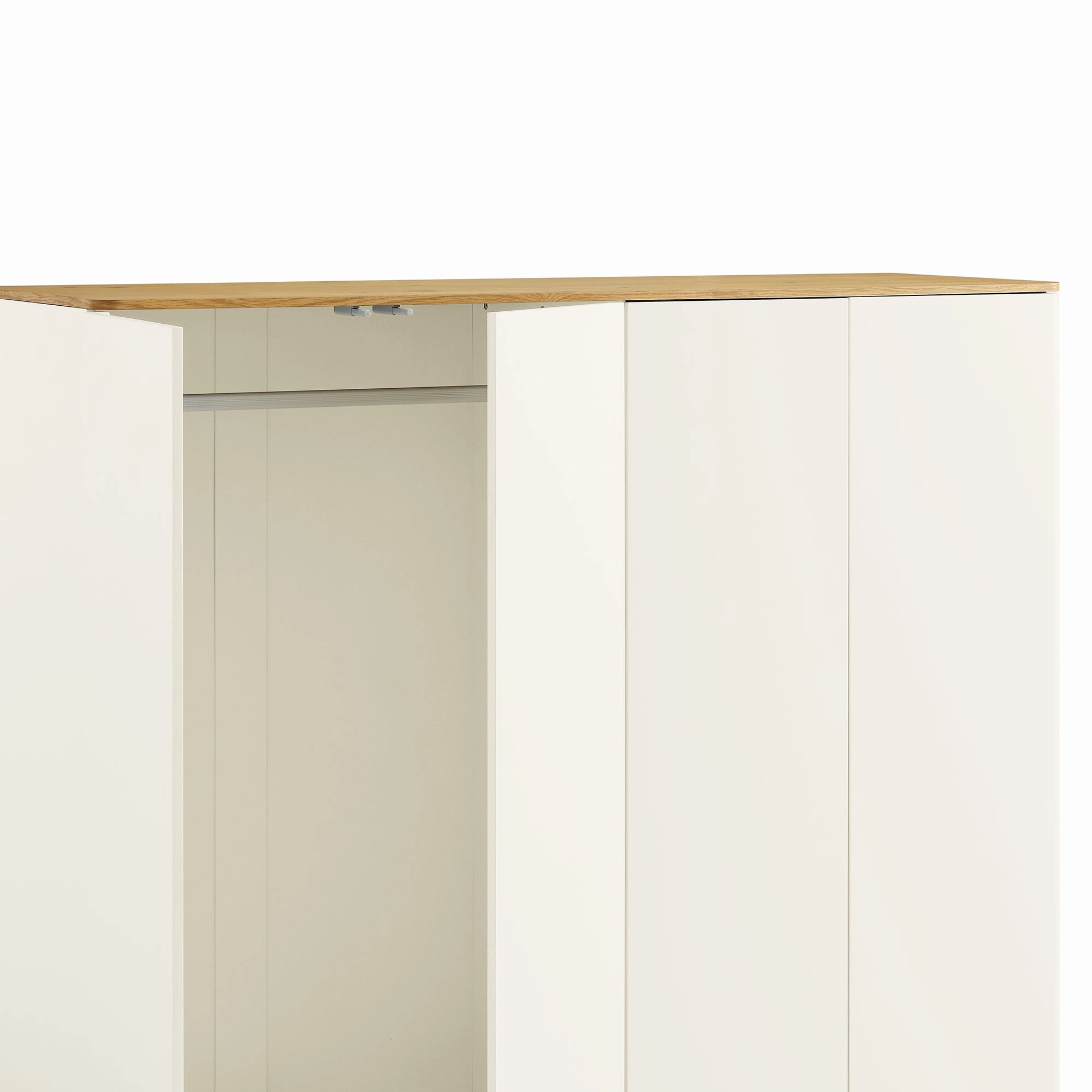 Agnes Curved Edge 4-Door Wardrobe, Off White with Oak Top