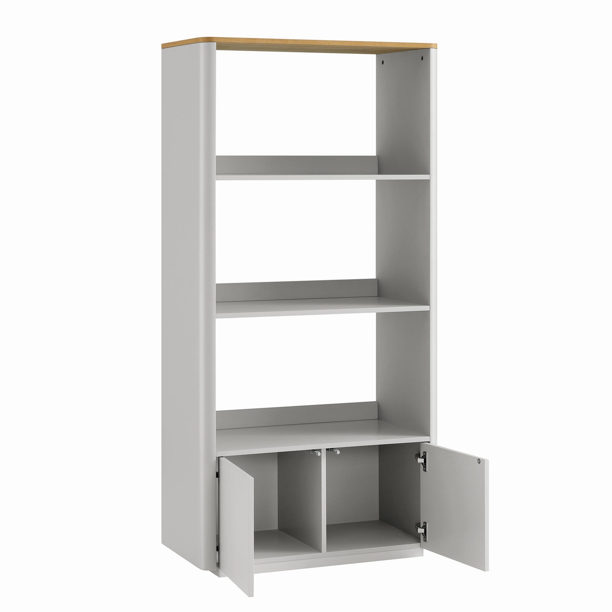Agnes Curved Edge Bookcase, Dove Grey with Oak Top