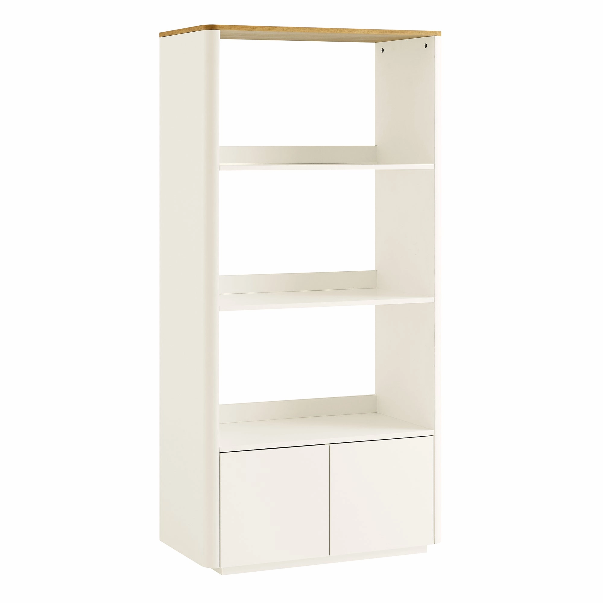 Agnes Curved Edge Bookcase, Off White with Oak Top