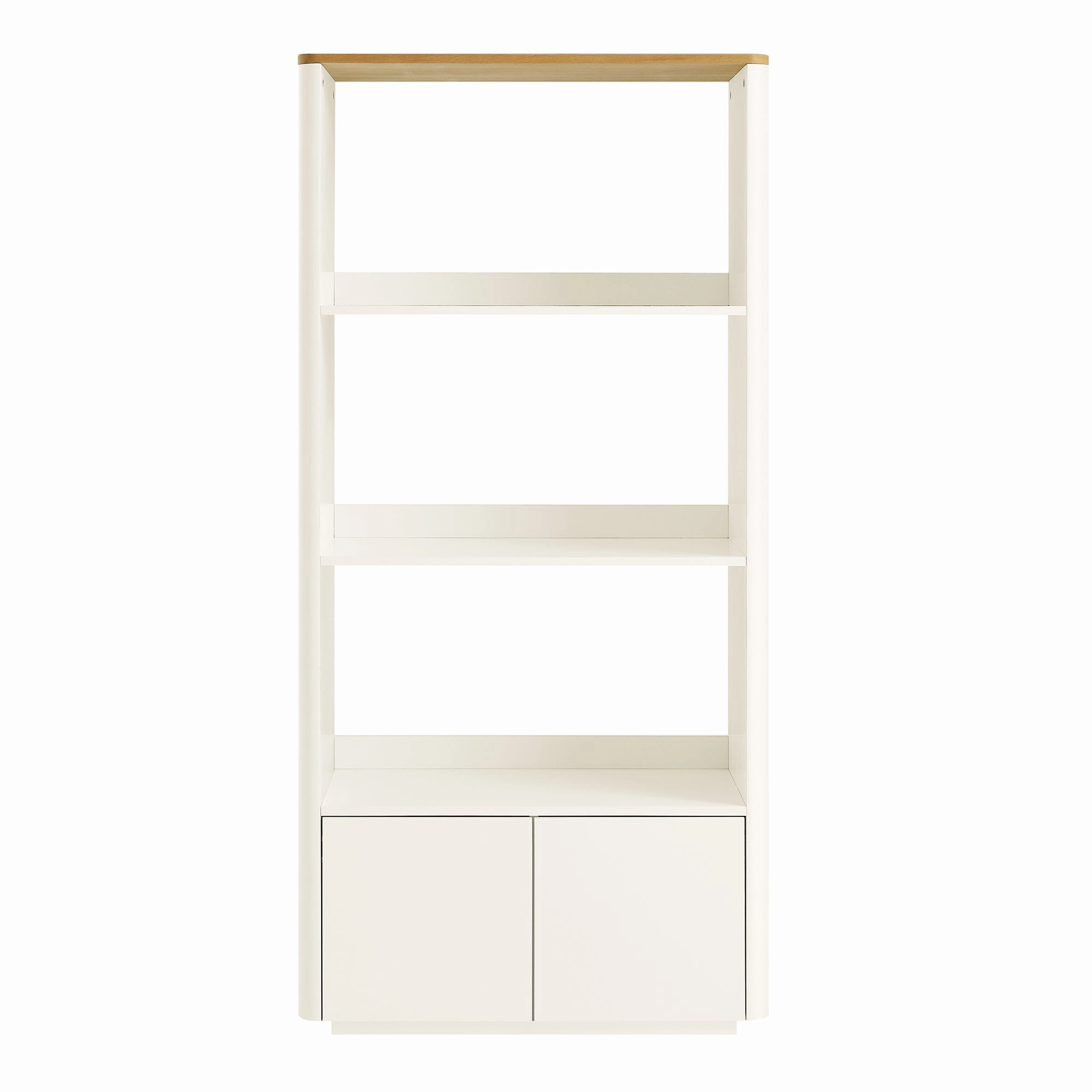 Agnes Curved Edge Bookcase, Off White with Oak Top