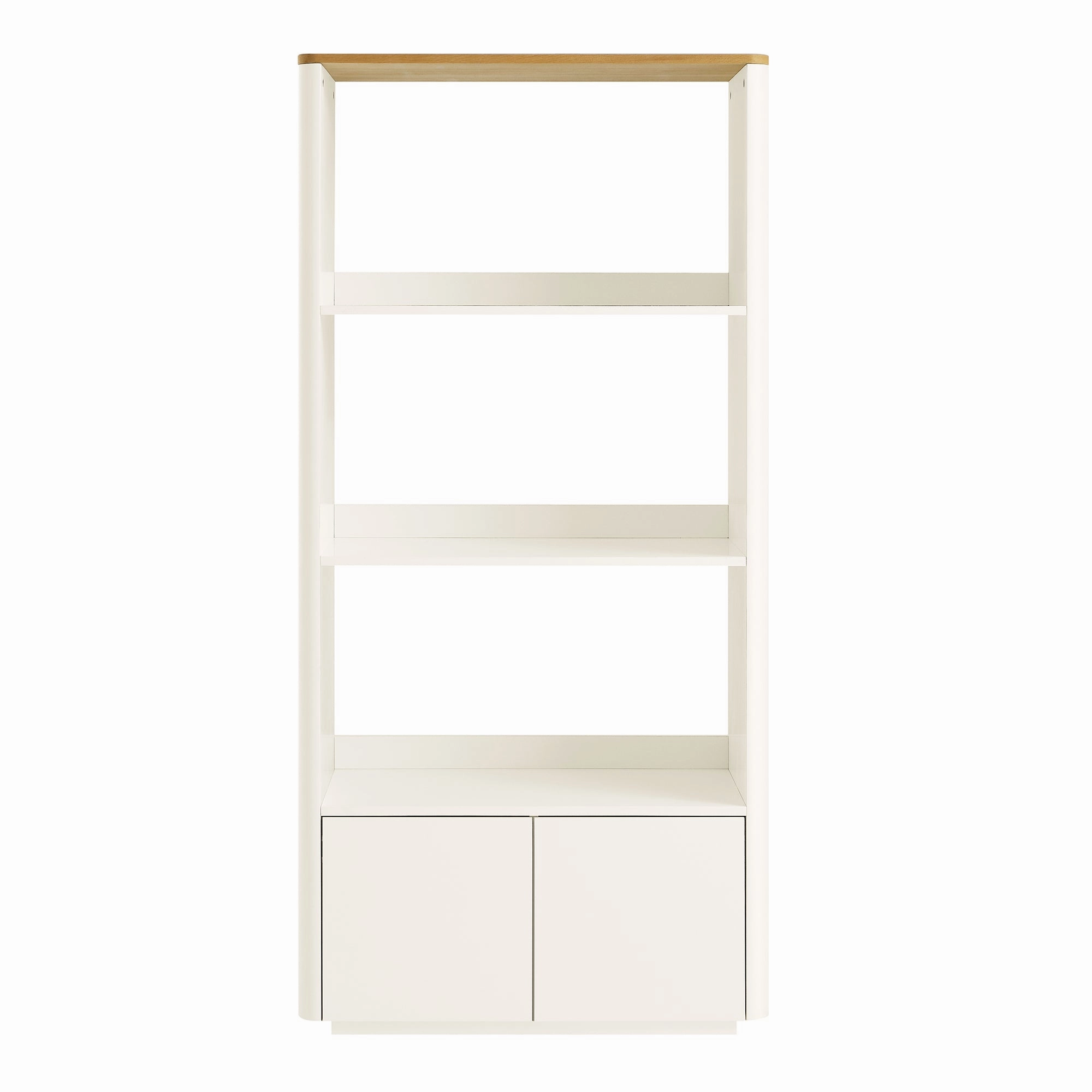Agnes Curved Edge Bookcase, Off White with Oak Top