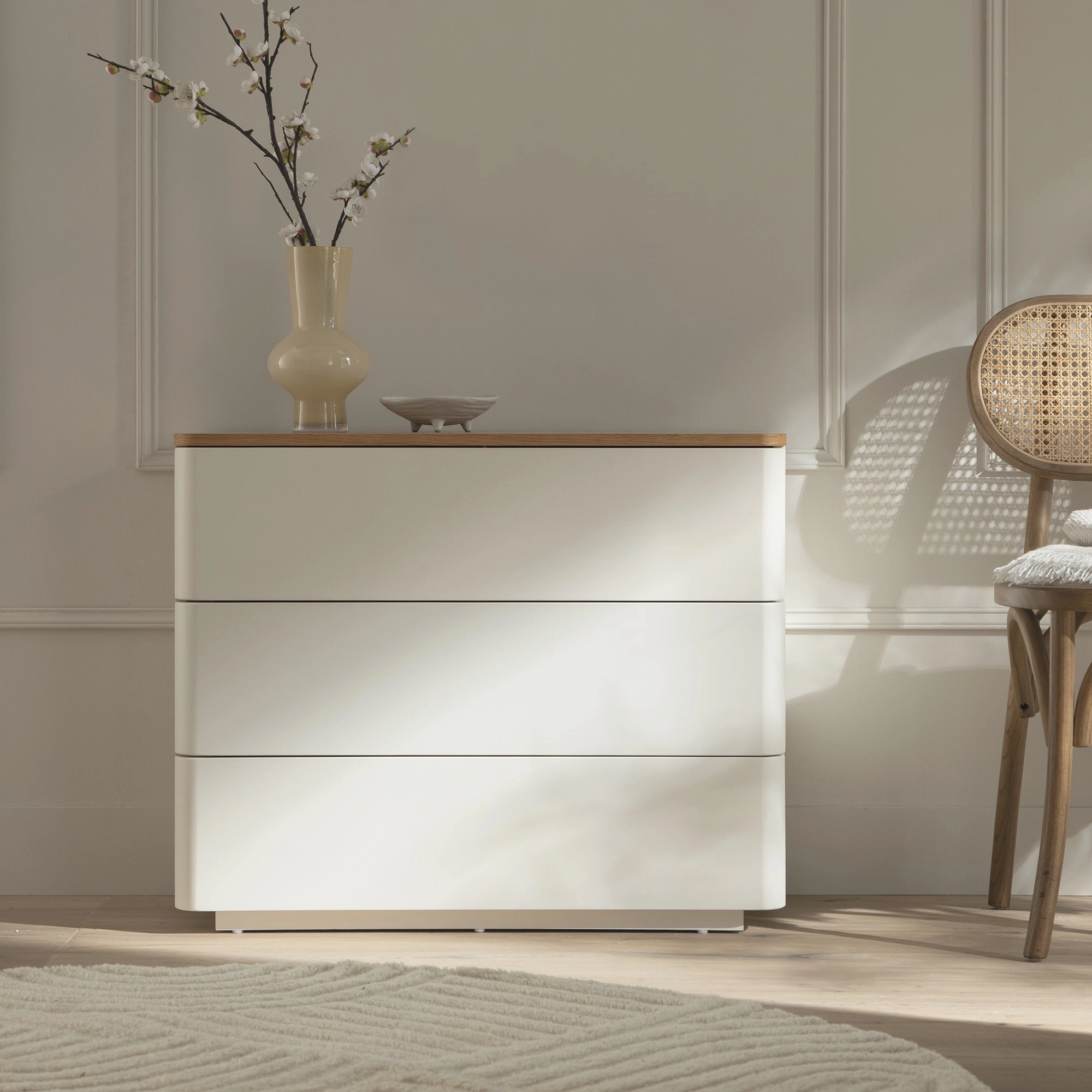 Agnes Curved Edge Chest of 3 Drawers, White