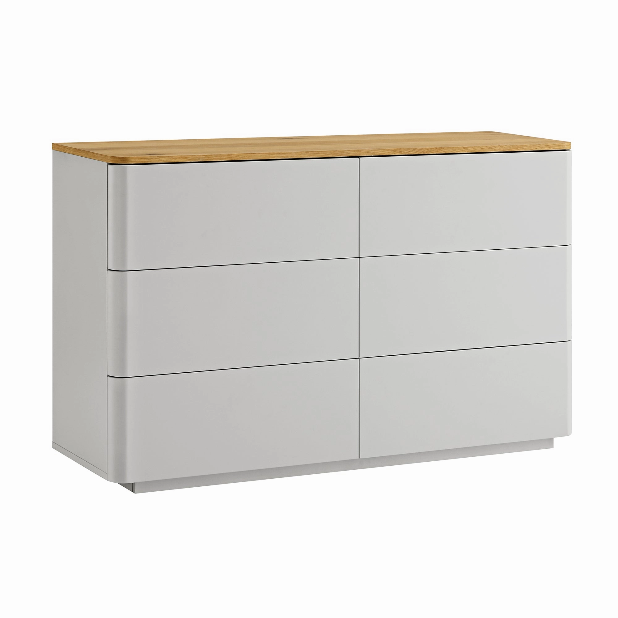 Agnes Curved Edge Chest of 6 Drawers, Dove Grey with Oak Top