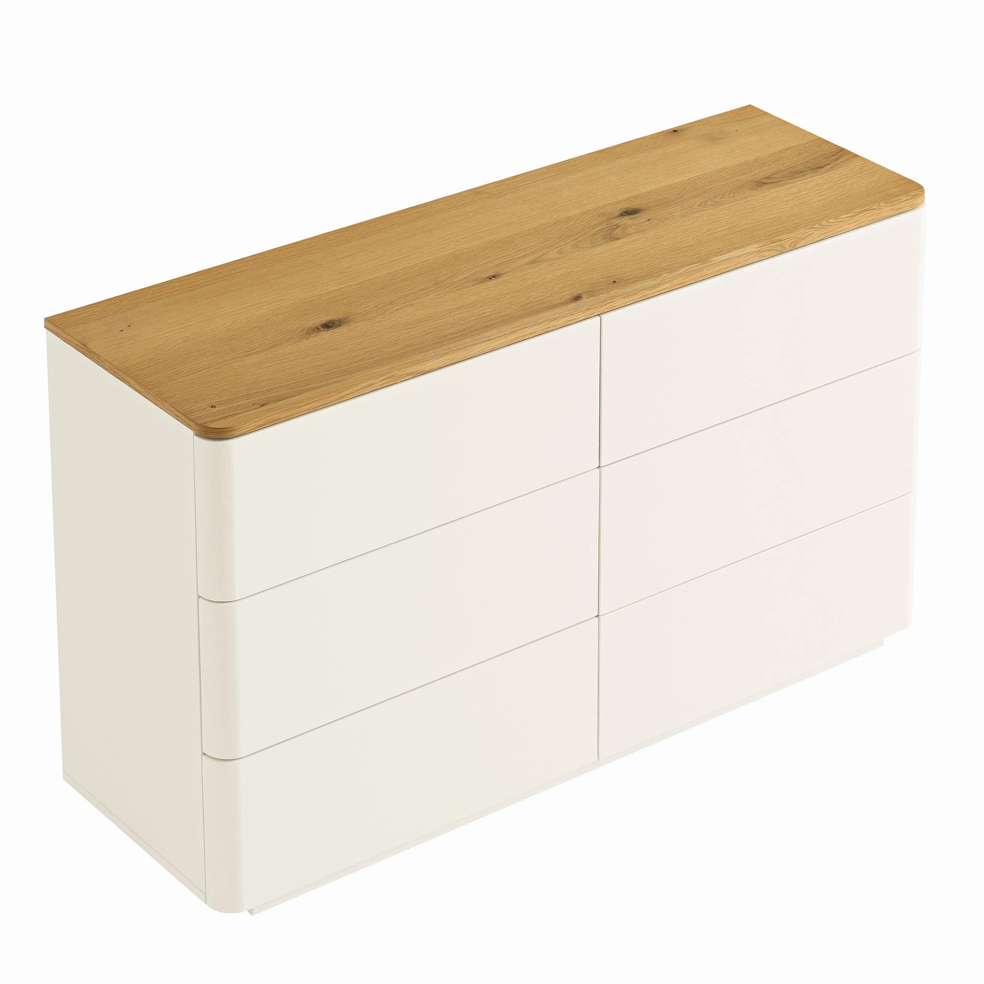 Agnes Curved Edge Chest of 6 Drawers, Off White with Oak Top
