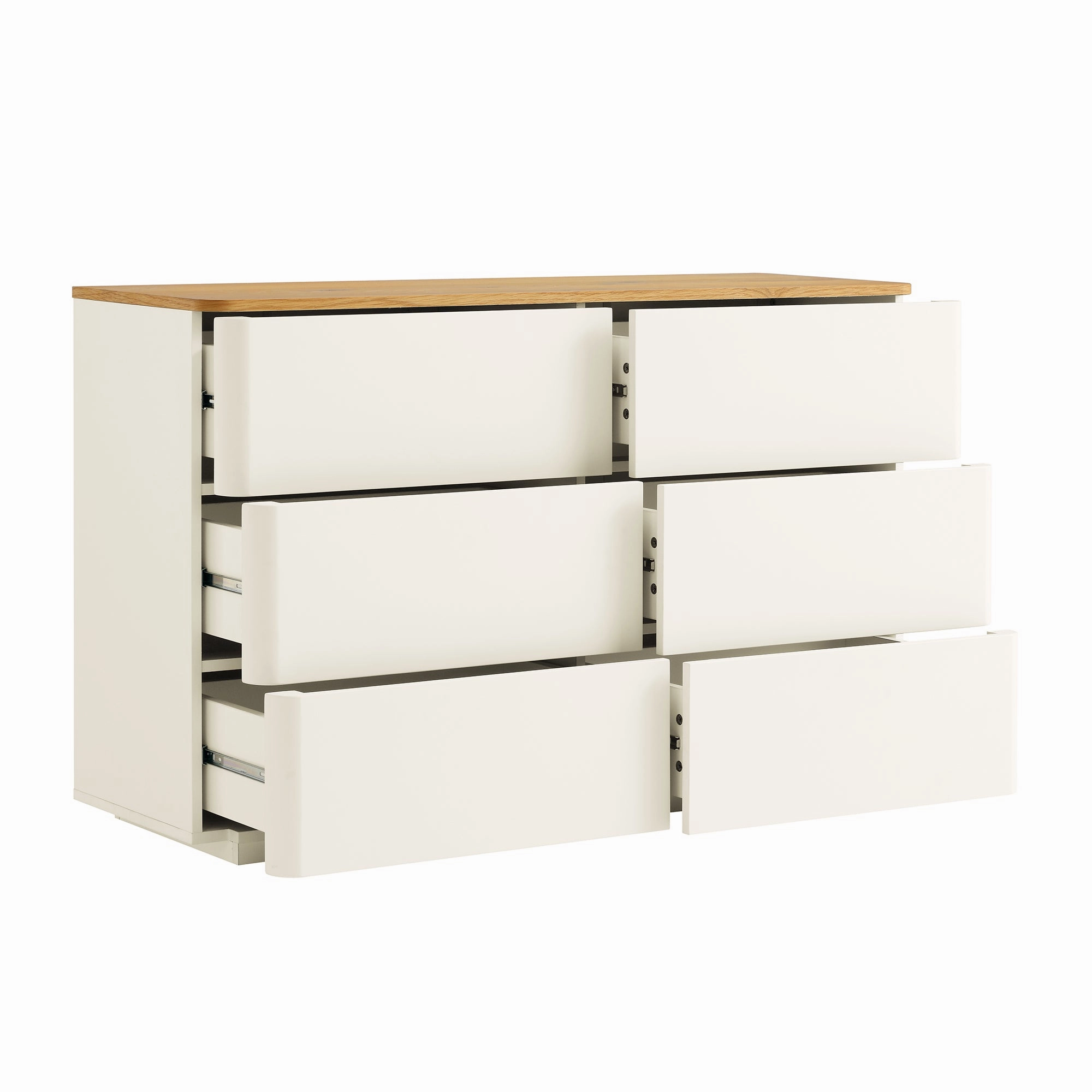 Agnes Curved Edge Chest of 6 Drawers, Off White with Oak Top