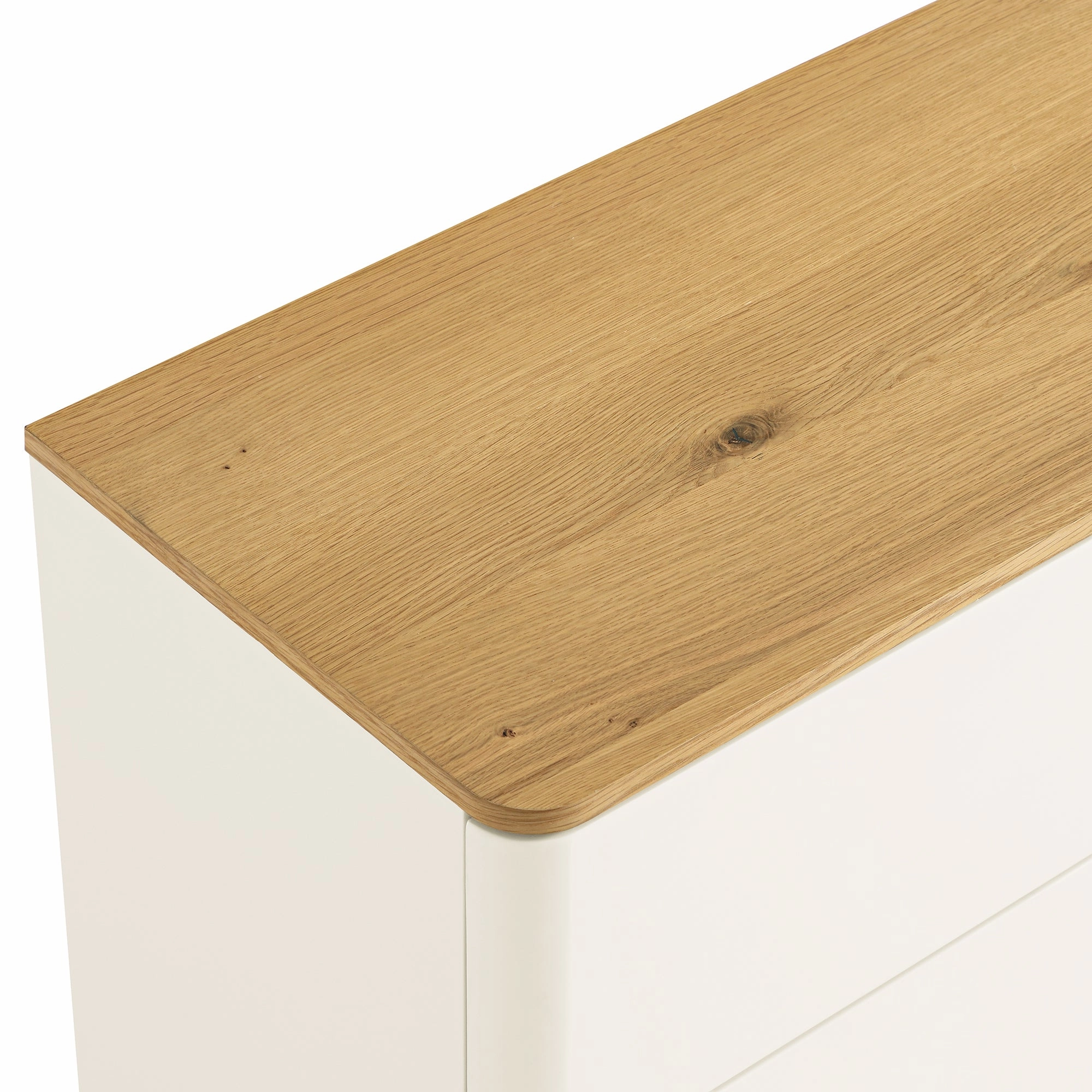 Agnes Curved Edge Chest of 6 Drawers, Off White with Oak Top