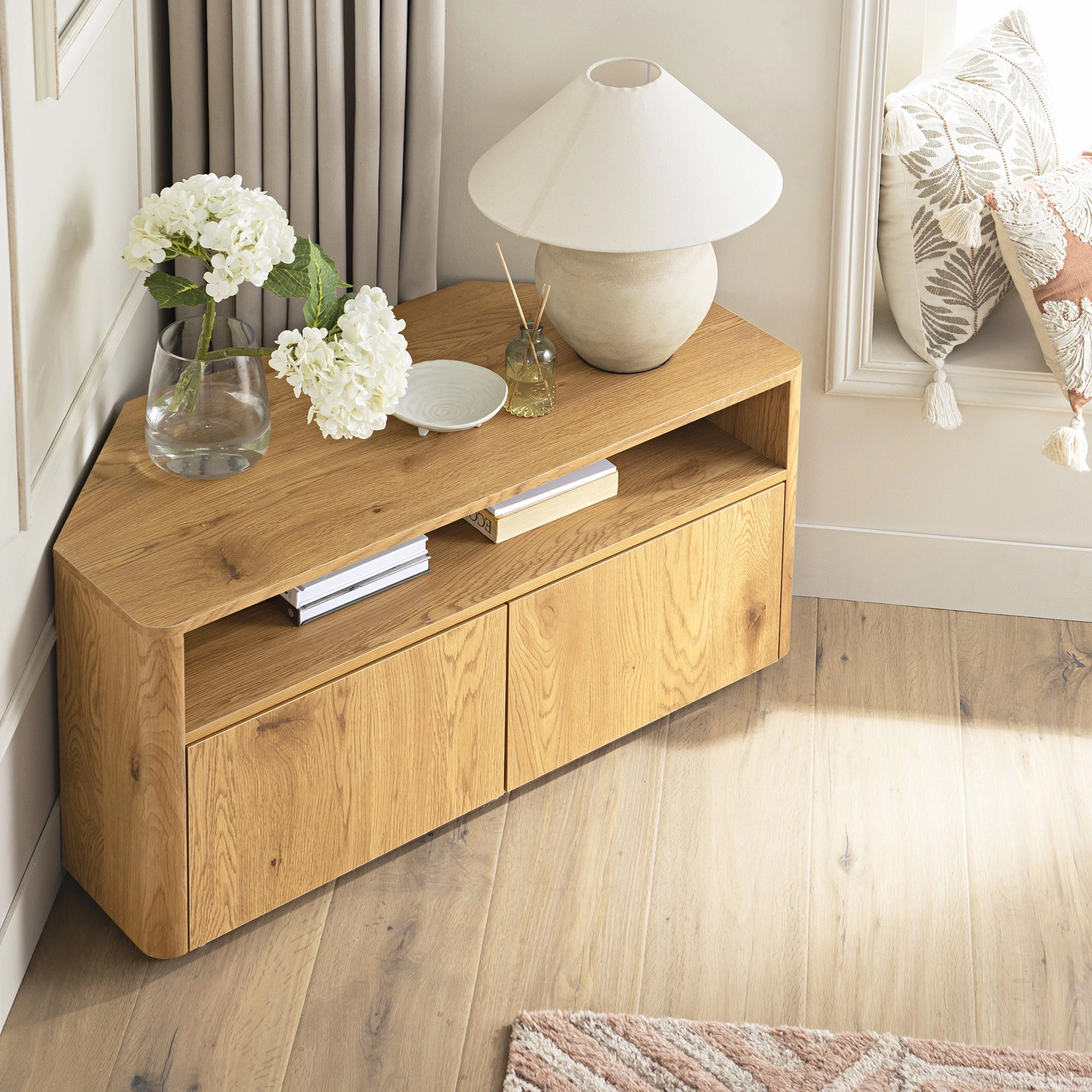 Agnes Curved Edge Corner TV Unit, Natural