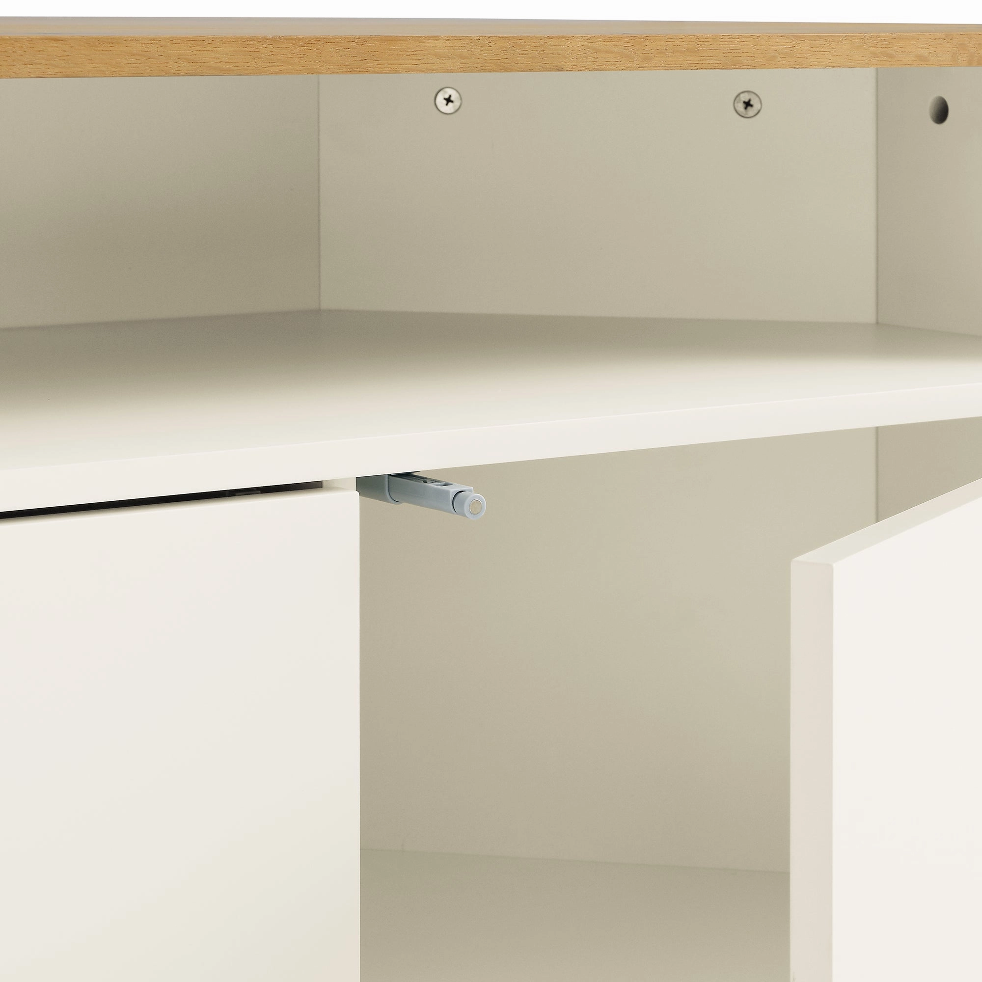 Agnes Curved Edge Corner TV Unit, Off White with Oak Top