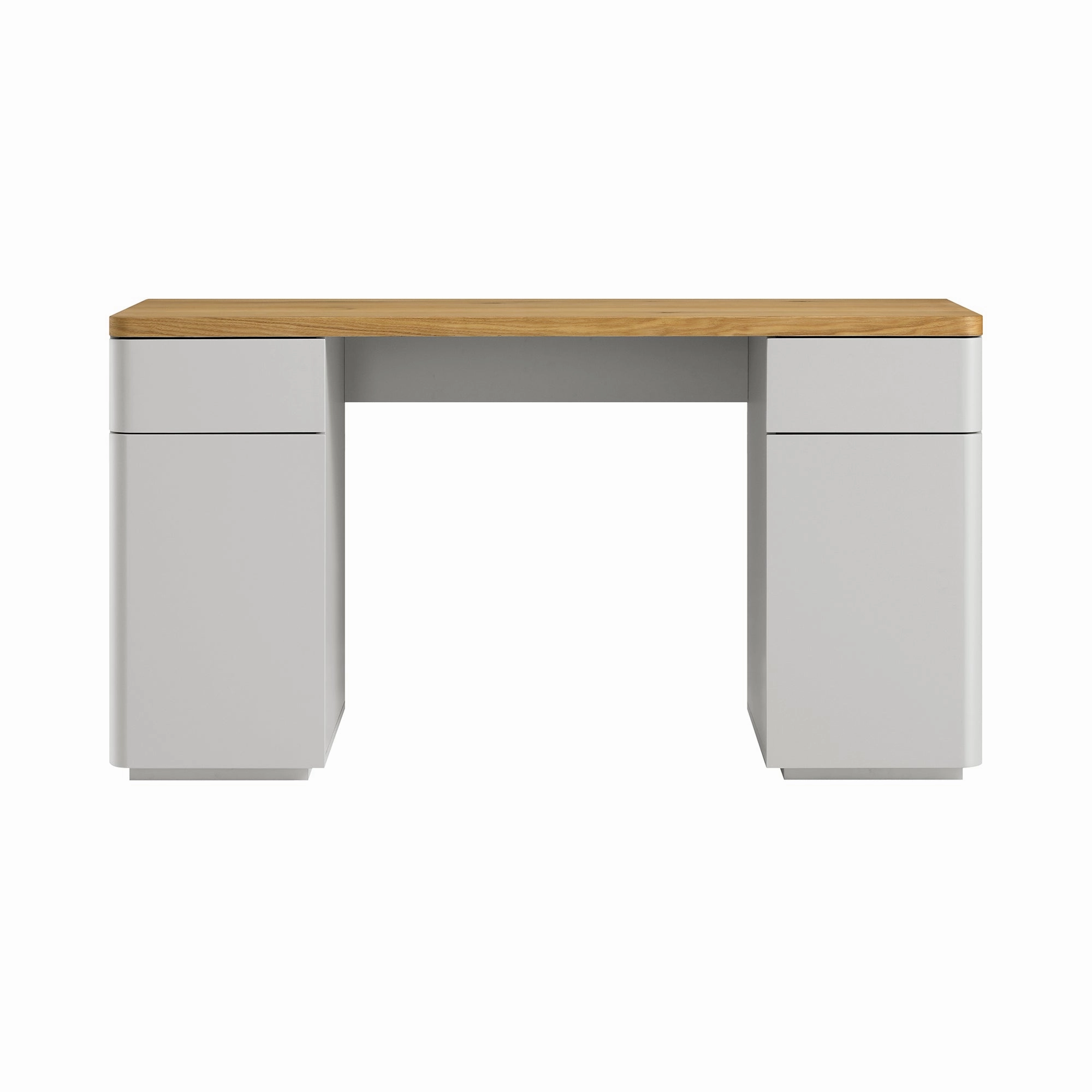 Agnes Curved Edge Desk with Storage, Dove Grey with Oak Top