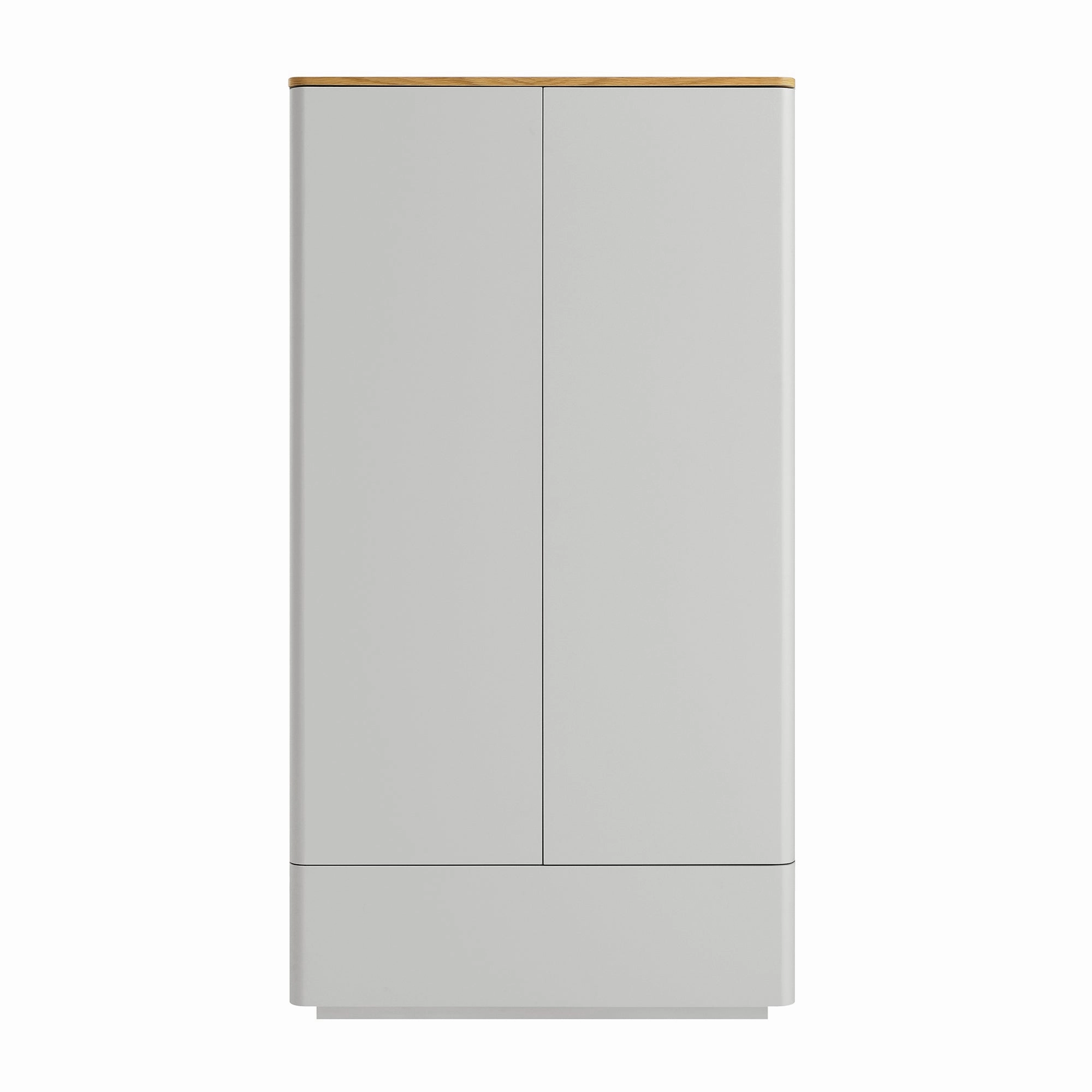 Agnes Curved Edge Double Wardrobe, Dove Grey with Oak Top