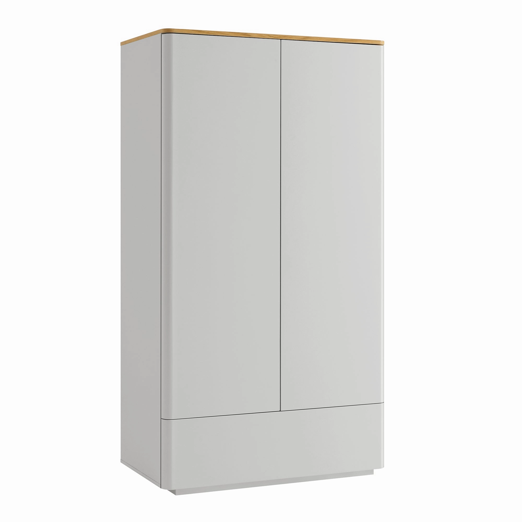 Agnes Curved Edge Double Wardrobe, Dove Grey with Oak Top