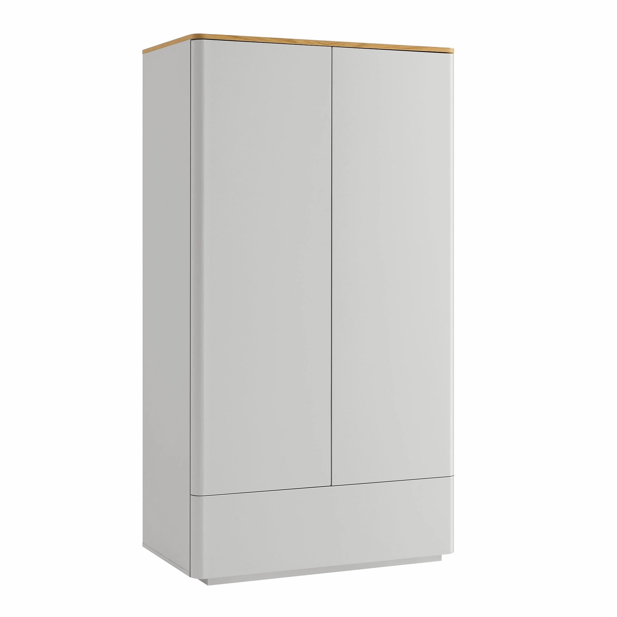 Agnes Curved Edge Double Wardrobe, Dove Grey with Oak Top