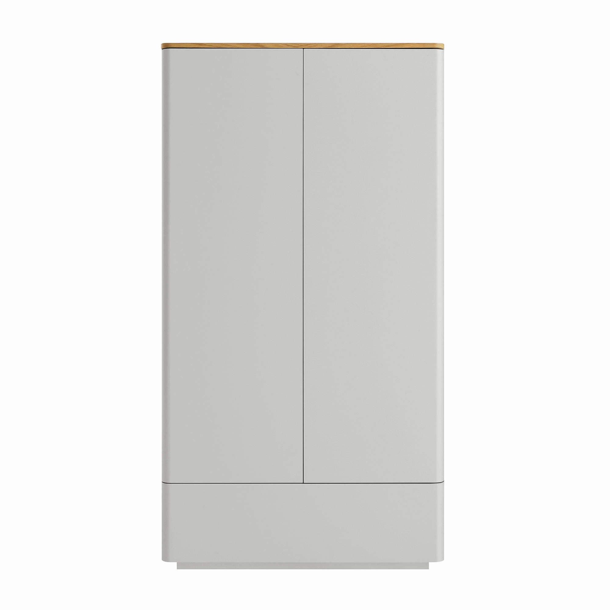 Agnes Curved Edge Double Wardrobe, Dove Grey with Oak Top
