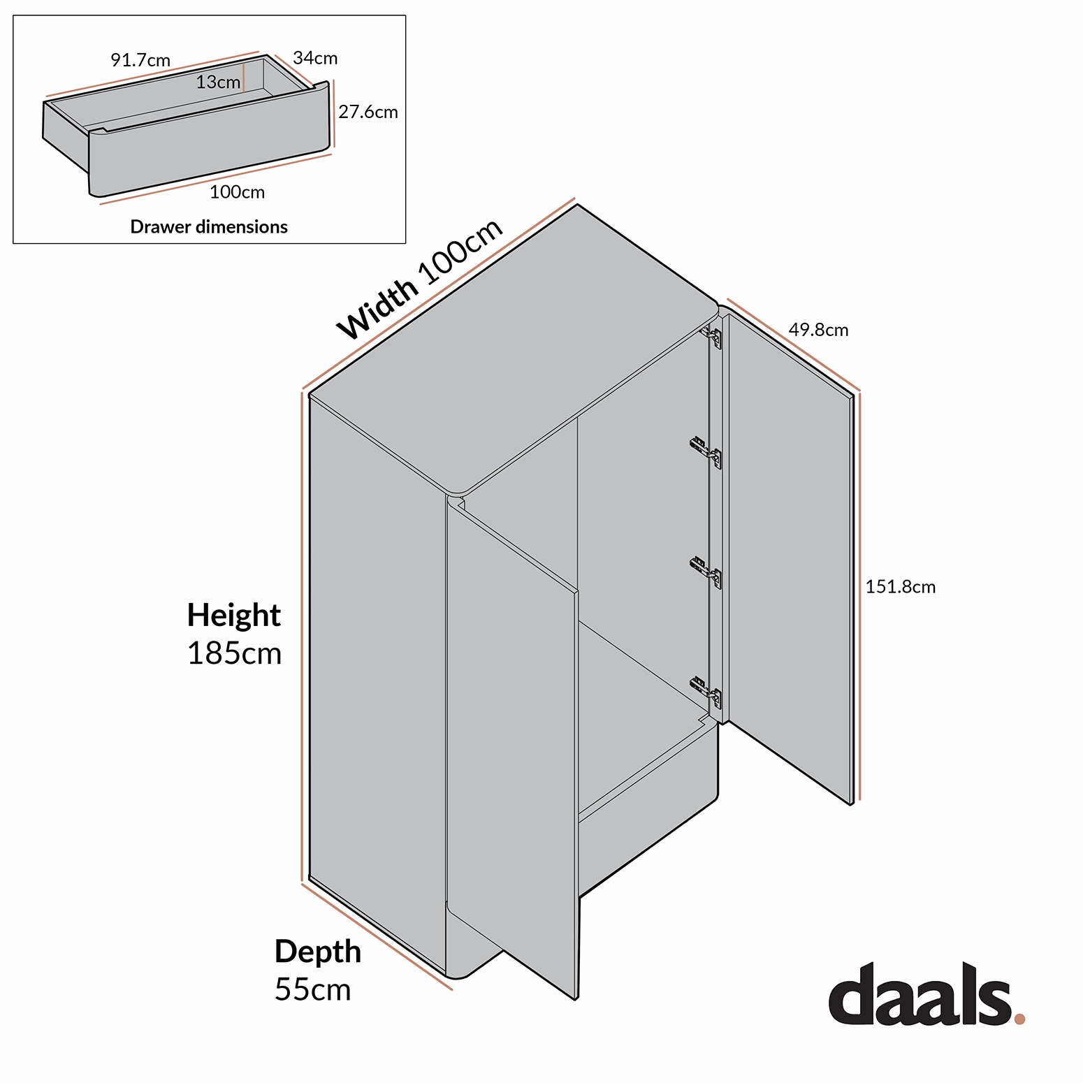 Agnes Curved Edge Double Wardrobe, Natural