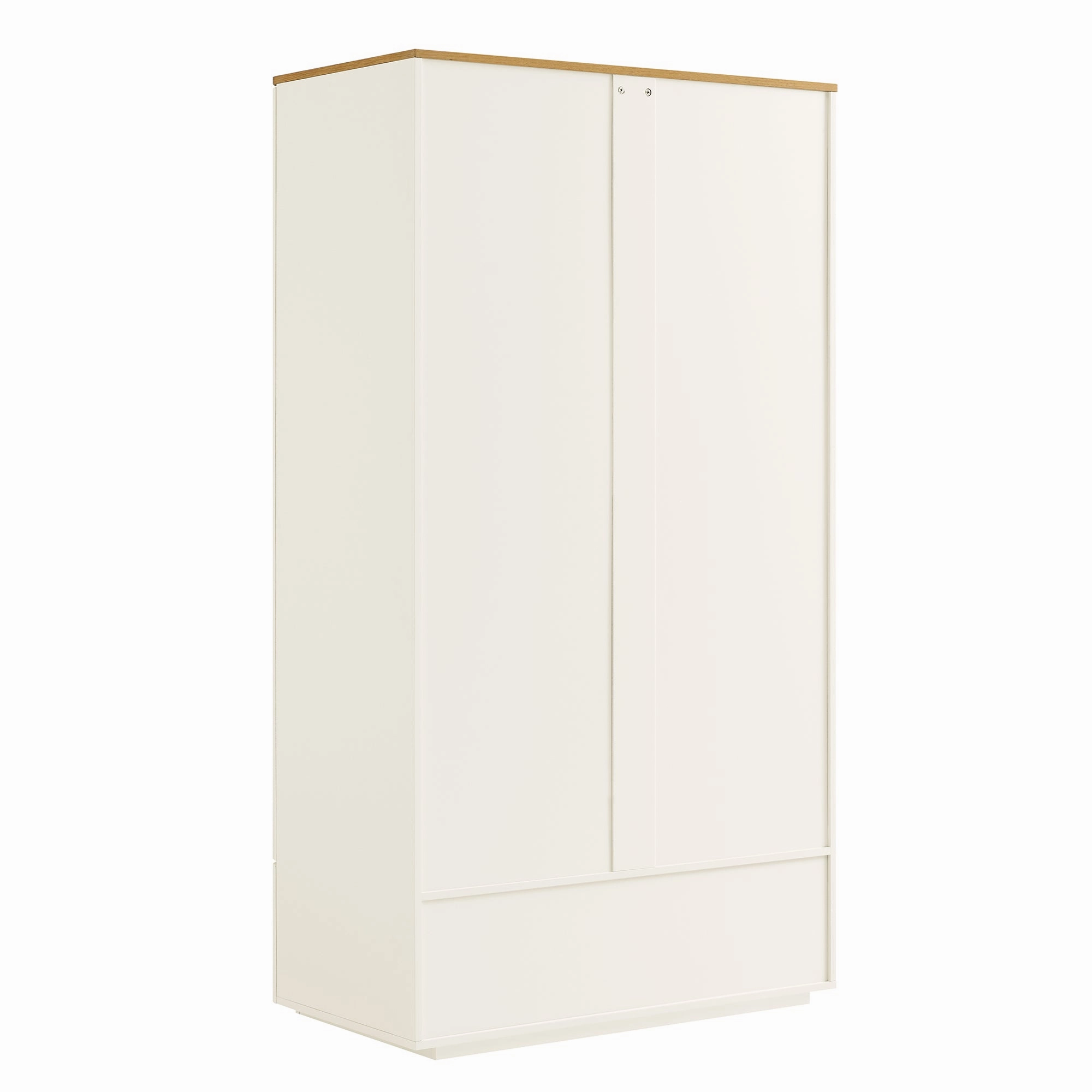 Agnes Curved Edge Double Wardrobe, Off White with Oak Top