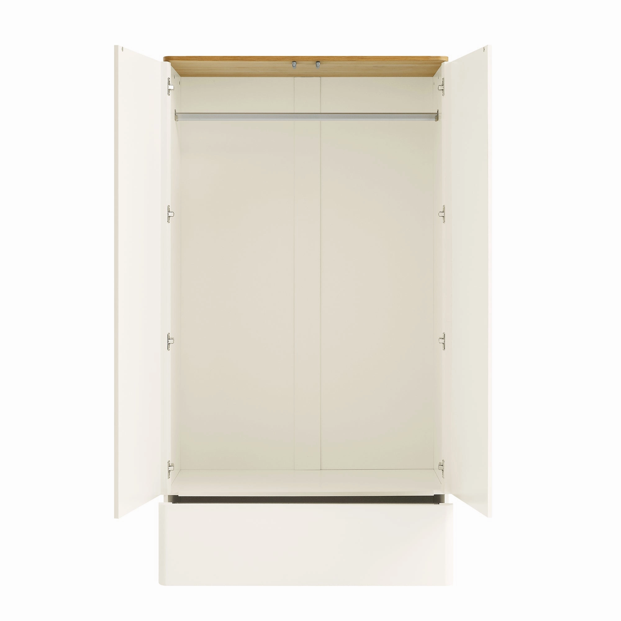 Agnes Curved Edge Double Wardrobe, Off White with Oak Top