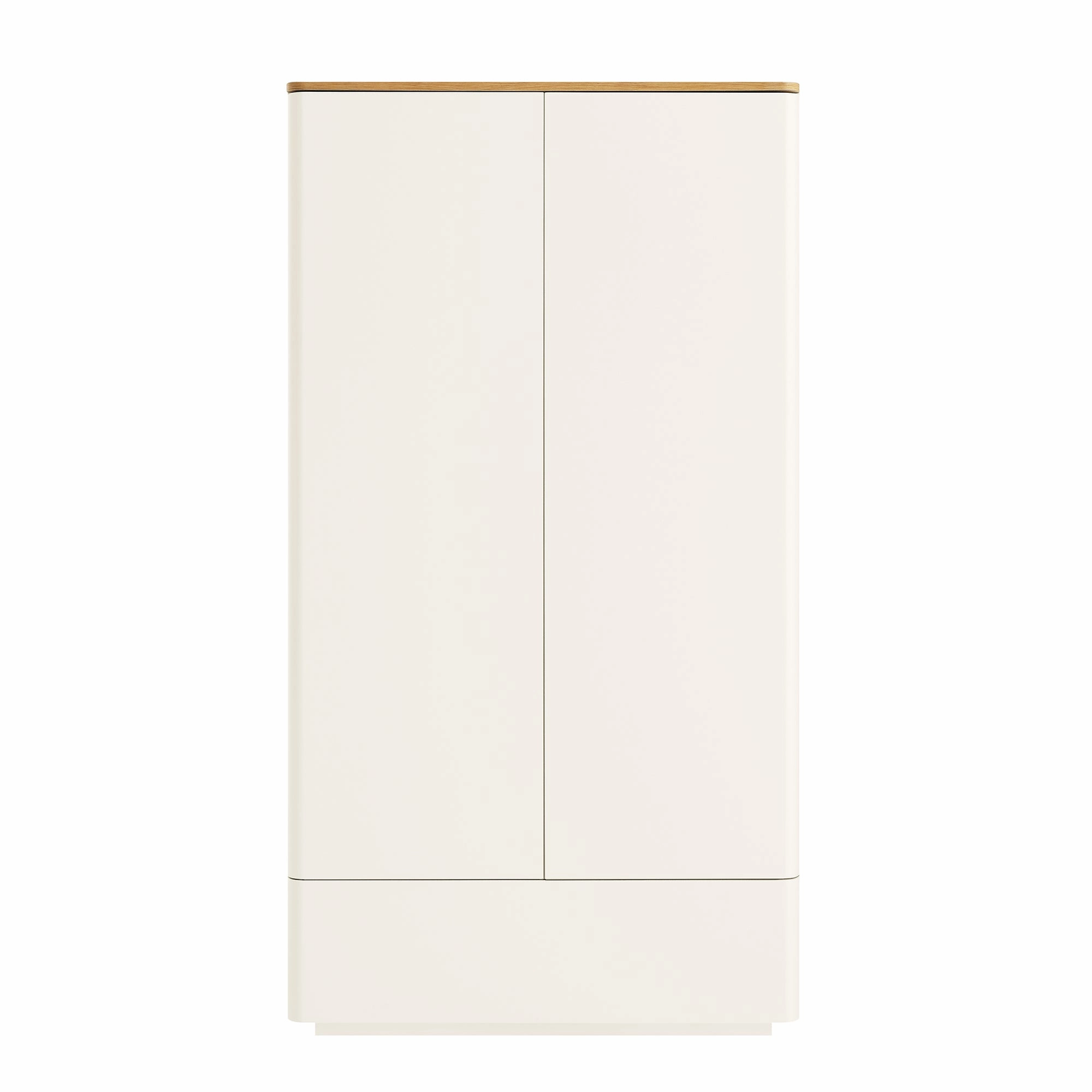 Agnes Curved Edge Double Wardrobe, Off White with Oak Top