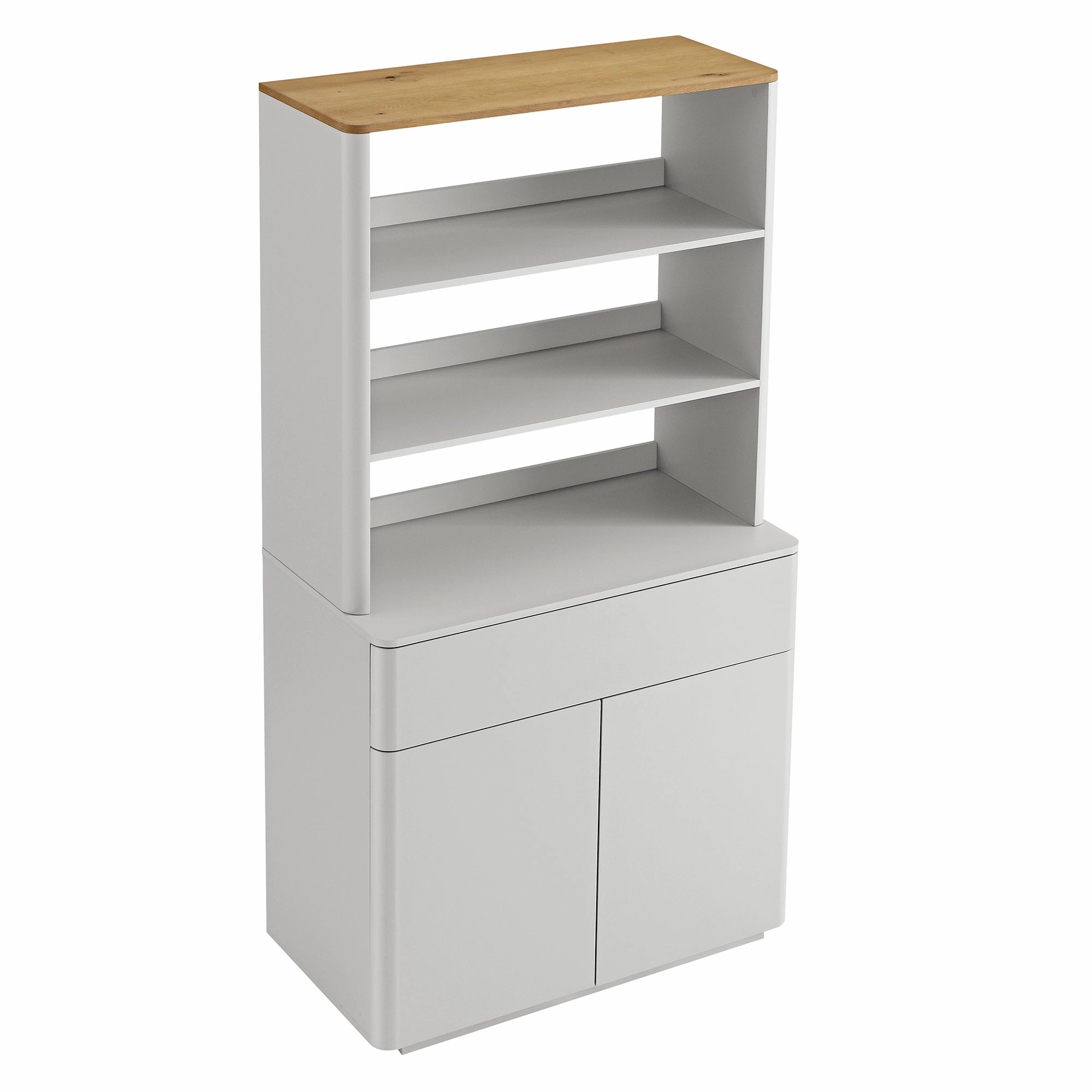 Agnes Curved Edge Dresser, Dove Grey with Oak Top