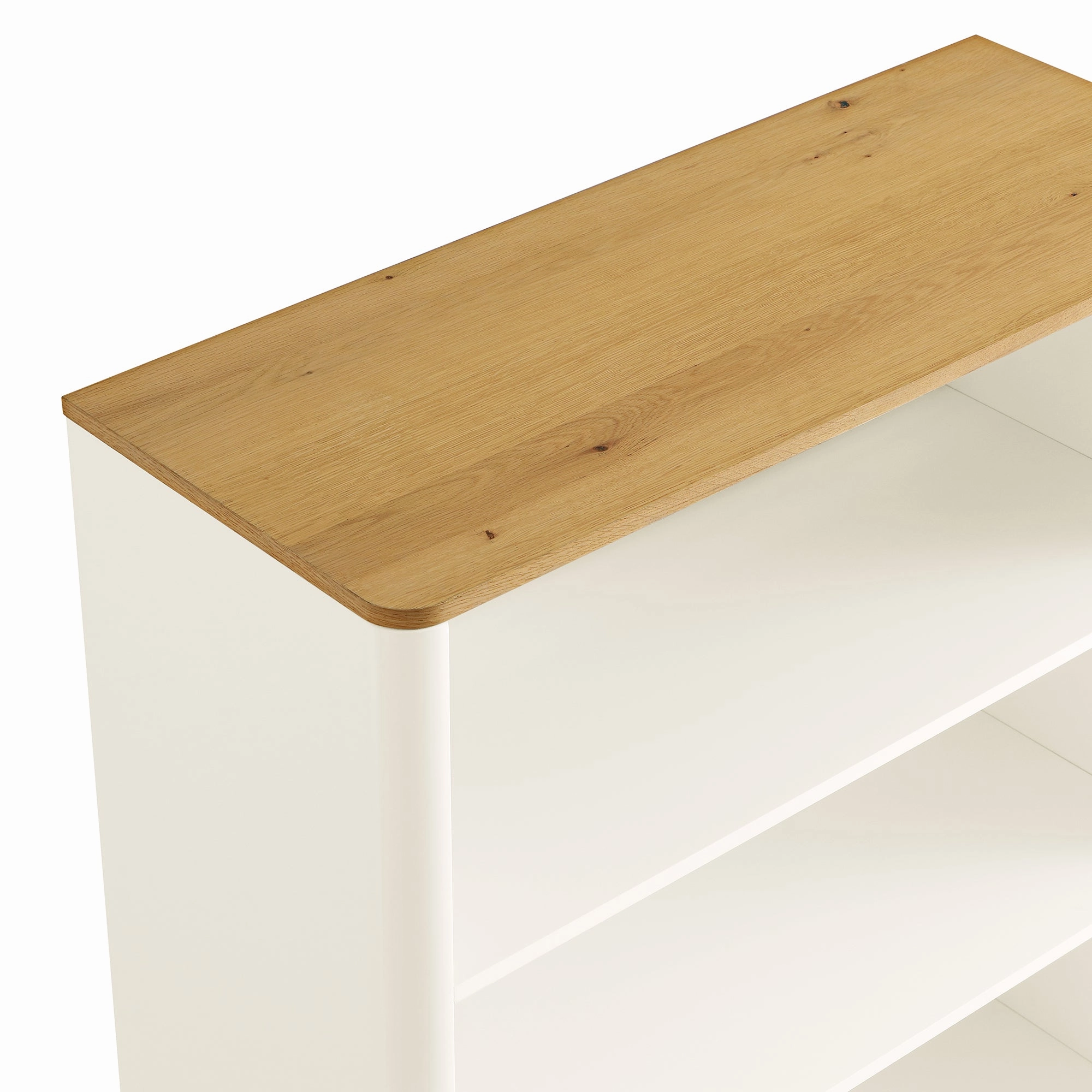 Agnes Curved Edge Dresser, Off White with Oak Top