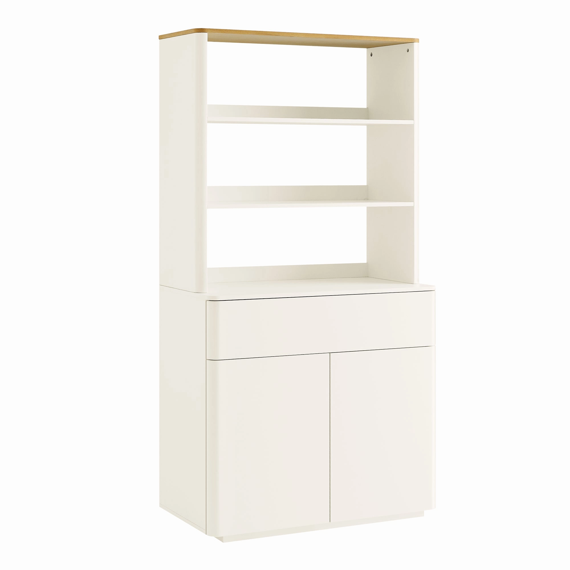 Agnes Curved Edge Dresser, Off White with Oak Top