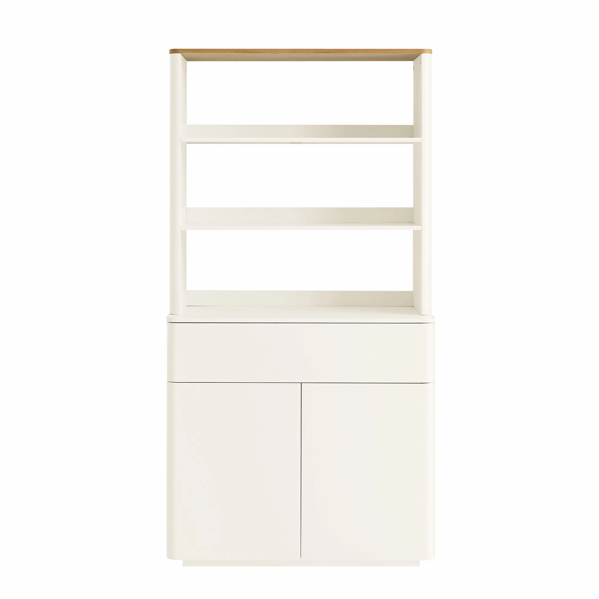 Agnes Curved Edge Dresser, Off White with Oak Top
