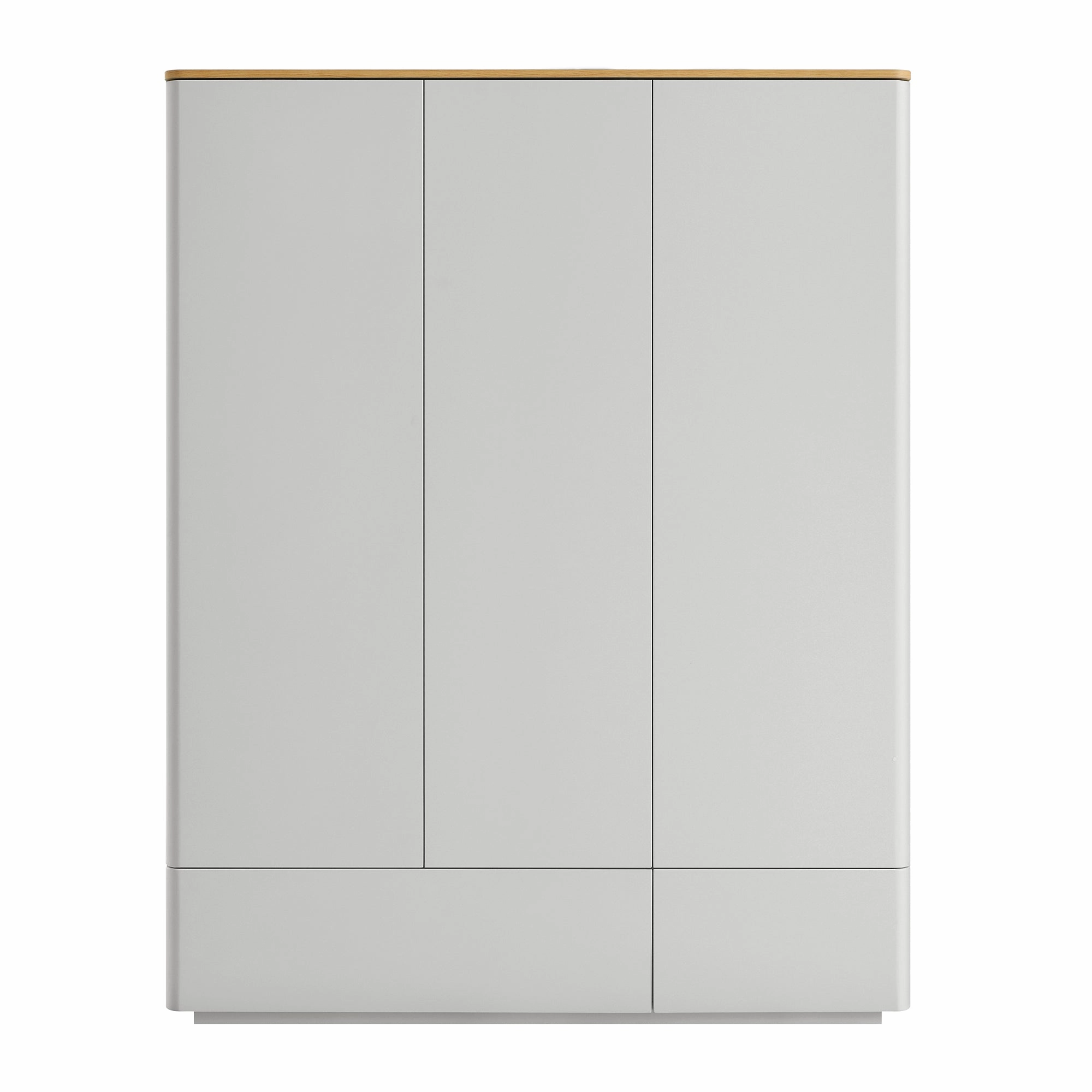 Agnes Curved Edge Triple Wardrobe, Dove Grey with Oak Top