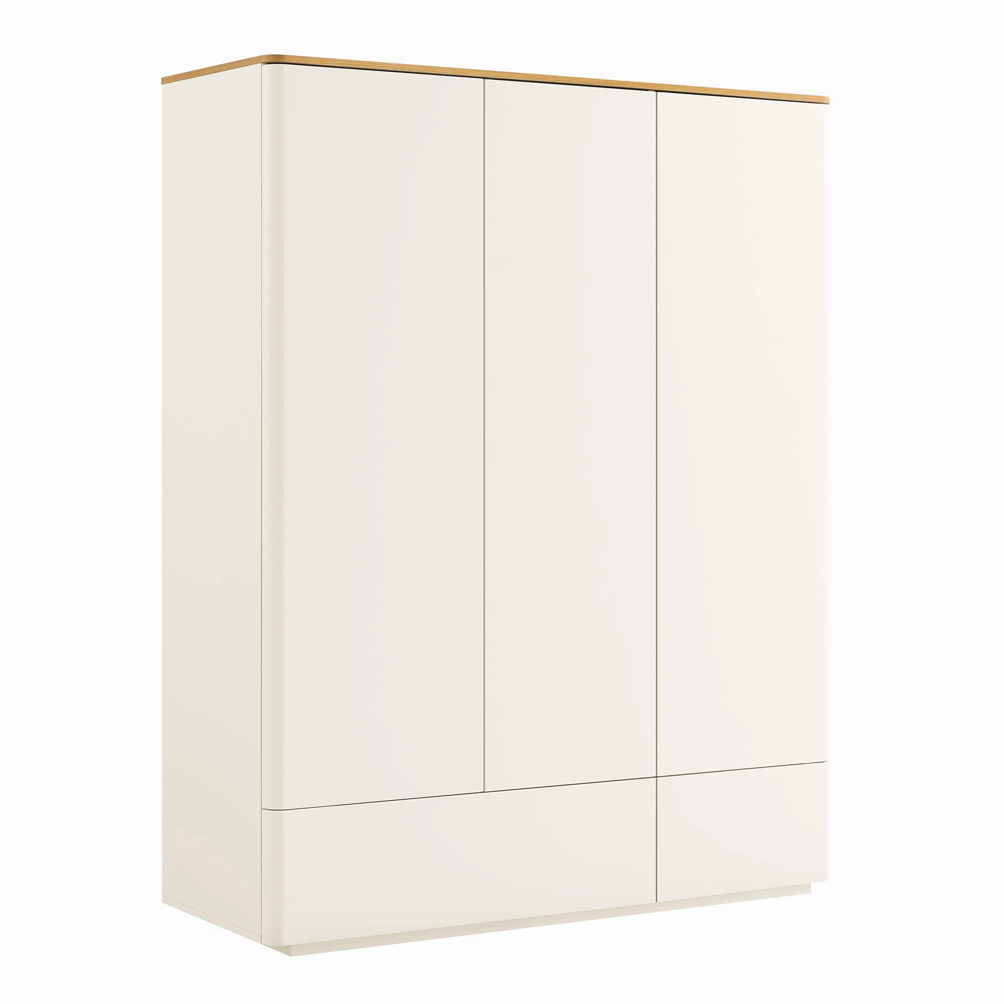 Agnes Curved Edge Triple Wardrobe, Off White with Oak Top