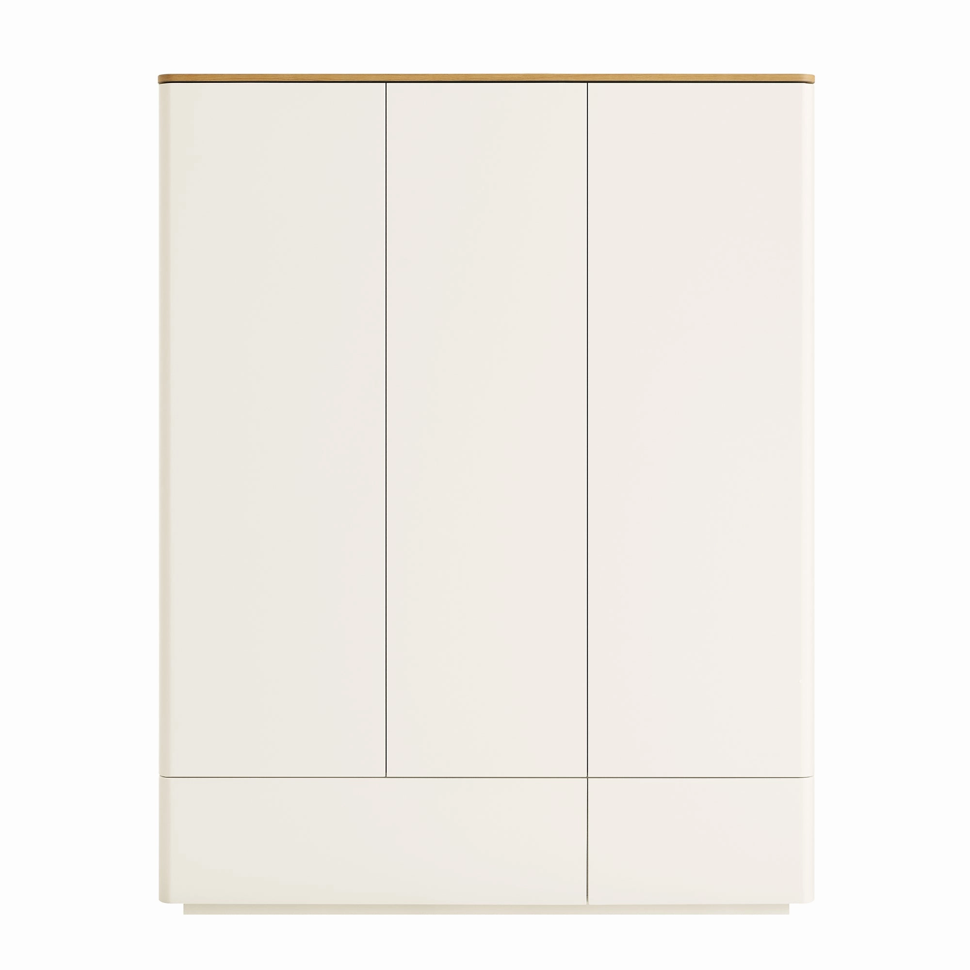 Agnes Curved Edge Triple Wardrobe, Off White with Oak Top