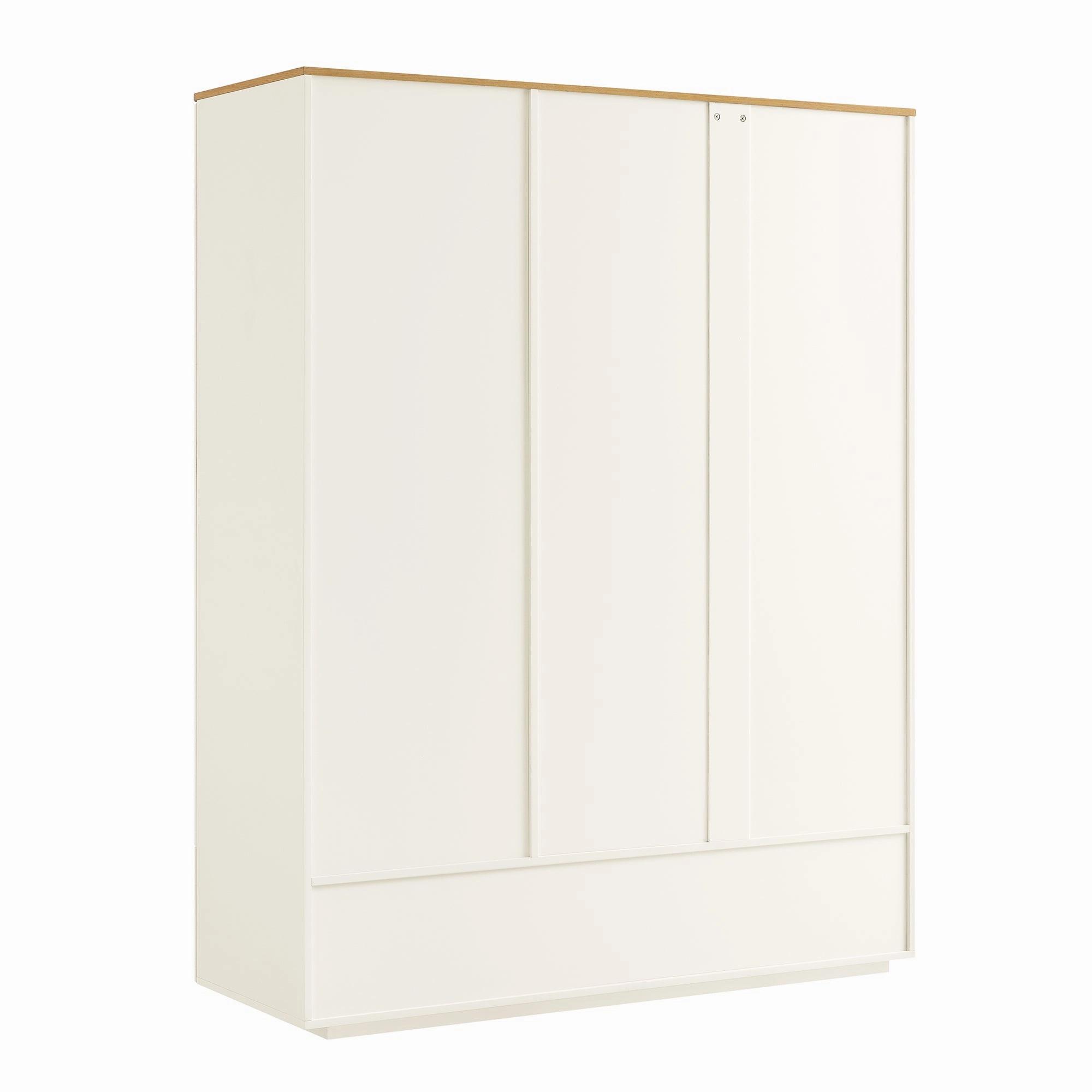 Agnes Curved Edge Triple Wardrobe, Off White with Oak Top
